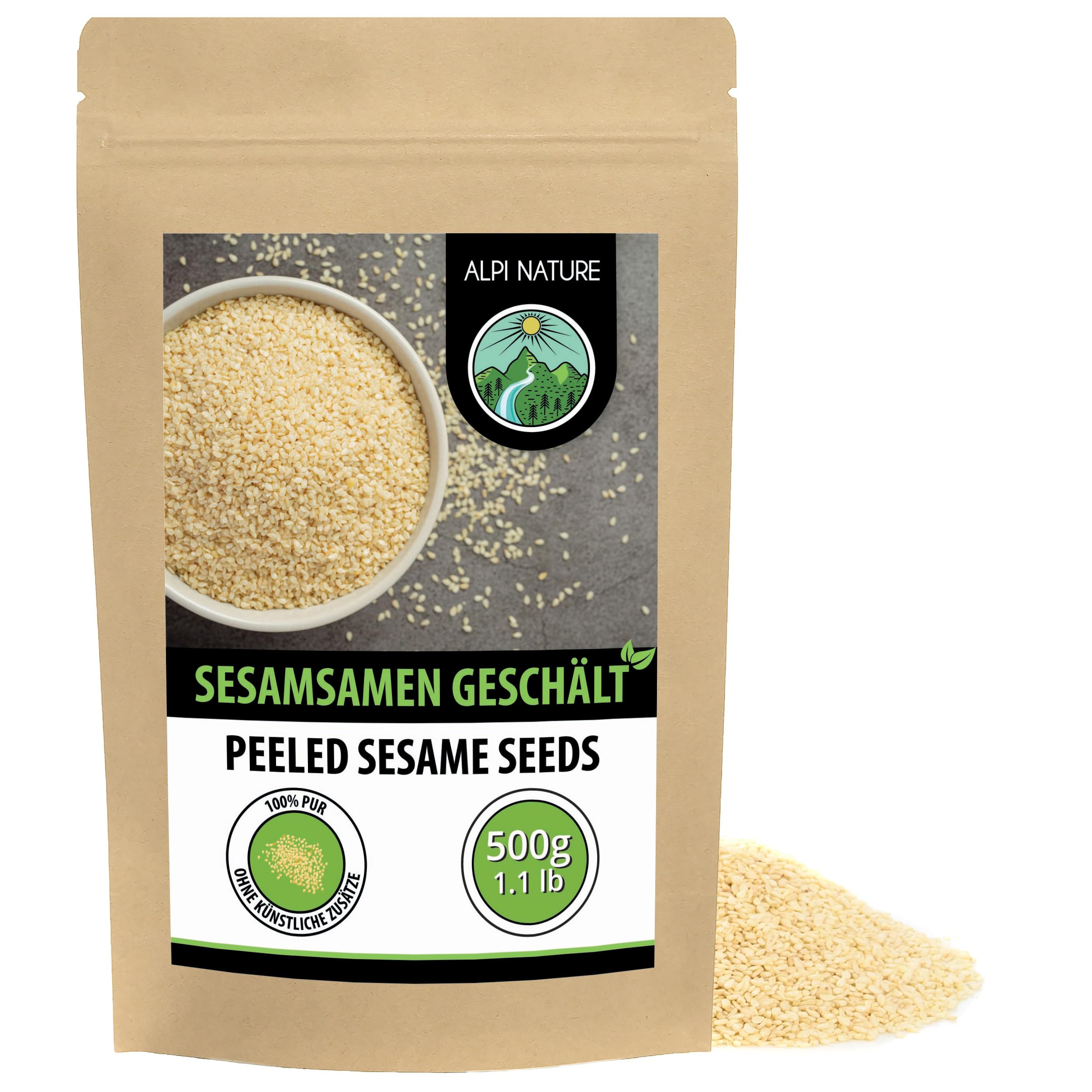 Alpi Nature Weißer Sesam geschält 500g, Sesamkörner ganz weiß, Sesam weiß, Sesame Seeds