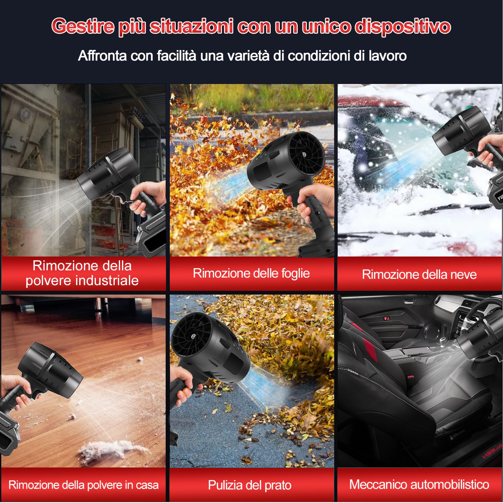 Turbo Soffiatore A Batteria Potente, 800W 35000 Rpm Mini Soffiatore Foglie Elettrico Senza Fili Leggero Con Batteria 1300mAh, Piccolo Soffiatori Portatile Per Foglie, Polvere, Neve, Auto,Giardino