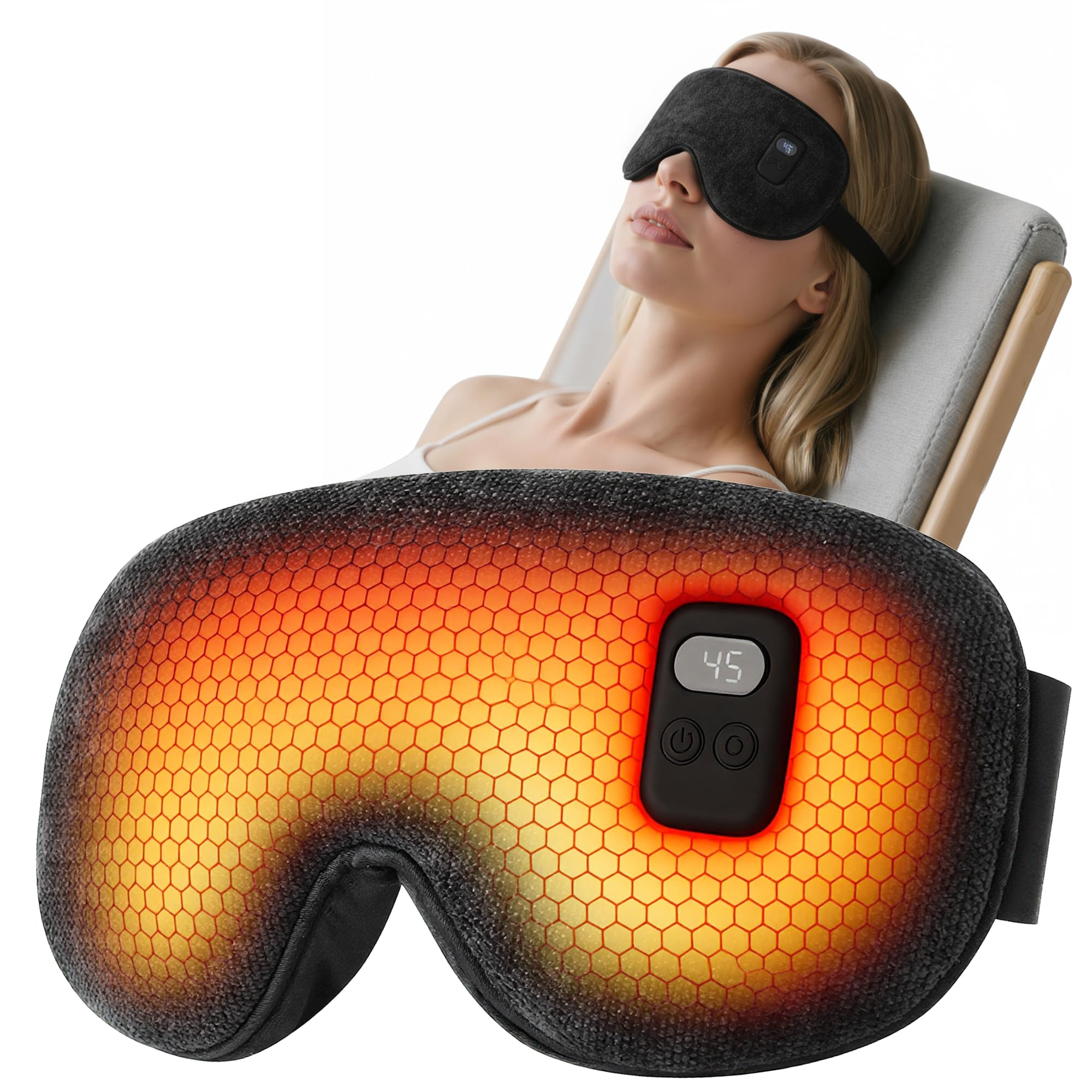 Heated Eye Mask: Cordless Warm Eye Compress - Rechargeable Silk Sleep Mask for Sleep Trave...