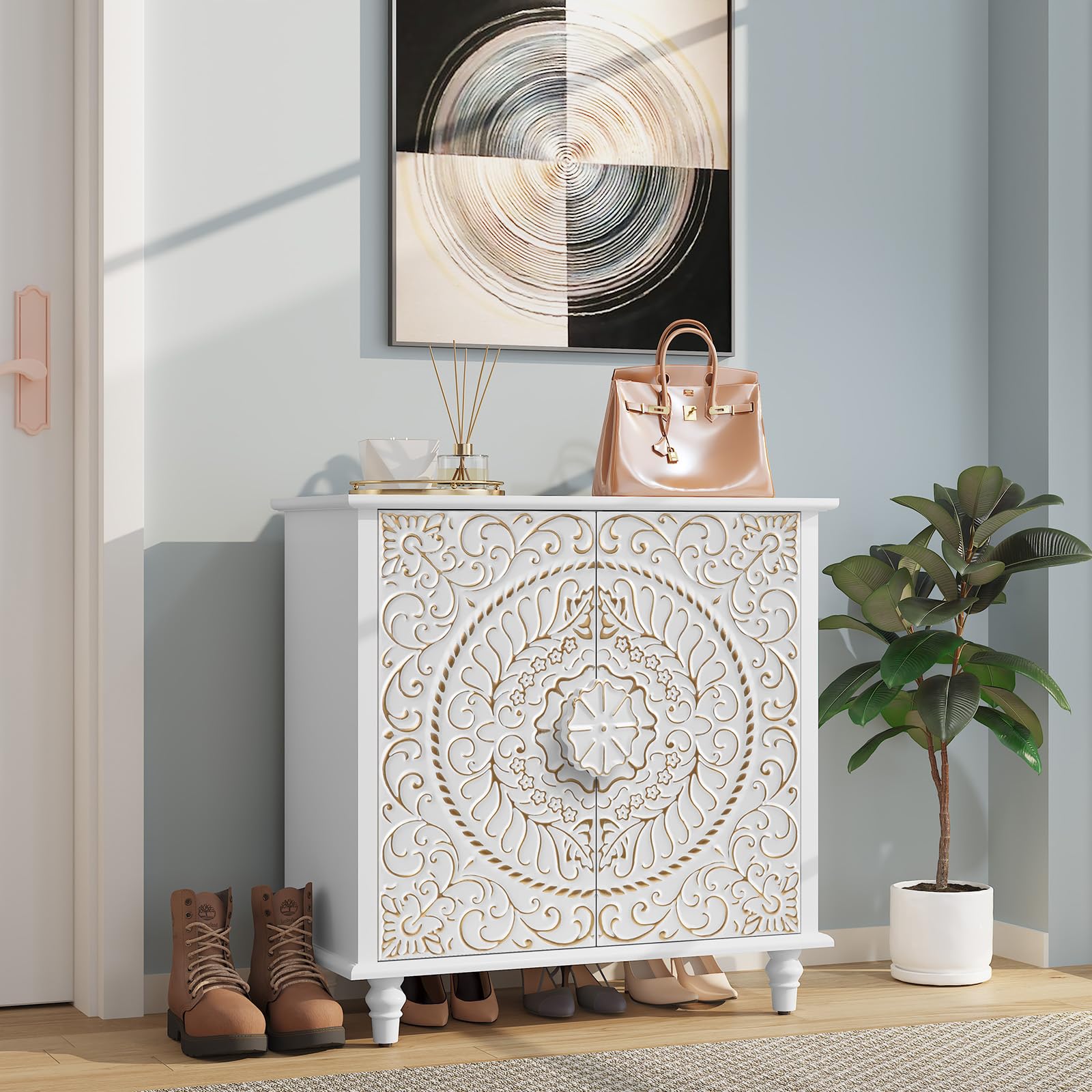 HOLTICO Sideboard Wohnzimmer, Küchenschrank Kommode mit 2 Türen Buffetschrank Aufbewahrungsschrank für Wohnzimmer, Küche, Esszimmer Weiß