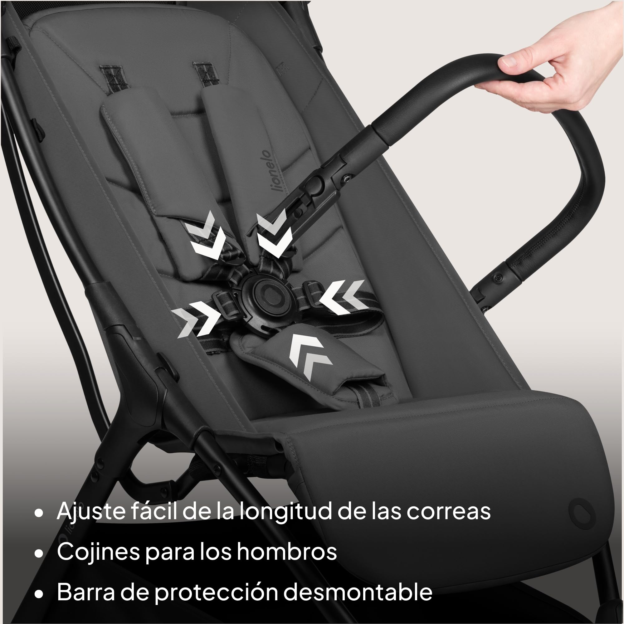 Lionelo Agia Silla de Paseo Ligera, Plegado Compacto con una Mano, hasta 22 kg, Posicion Tumbada, Asiento Grande, Amortiguacion, Gran Cesta, Ventilacion, Portavasos, Ajuste Facil Del Arnes
