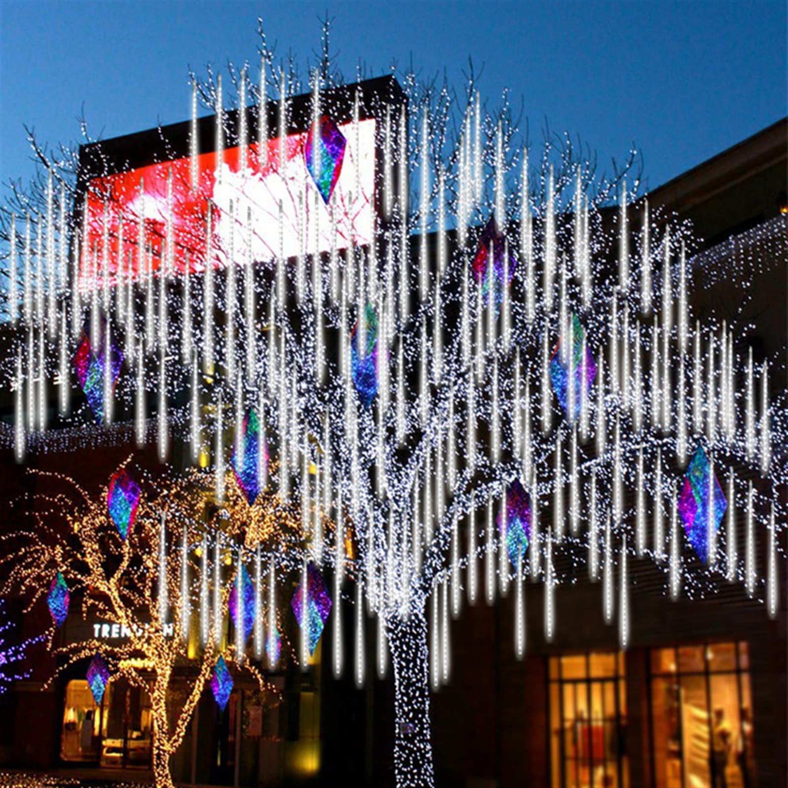 SCOZIA Lluvia de meteoritos LED Luces de Lluvia 80 cm 10 Tubos 720 LED Luz de Navidad en Cascada Luces de carámbano de meteorito para Bodas al Aire Libre Jardín Árbol Decoración del hogar, Roj