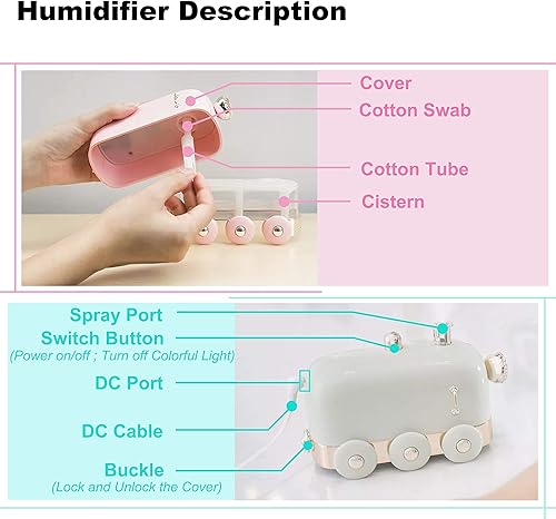 Miniatura 3 de Mini humidificador portátil, 10.1 fl oz, lindo tren pequeño humidificador, difusor de niebla fría para escritorio, oficina, dormitorio, ultra