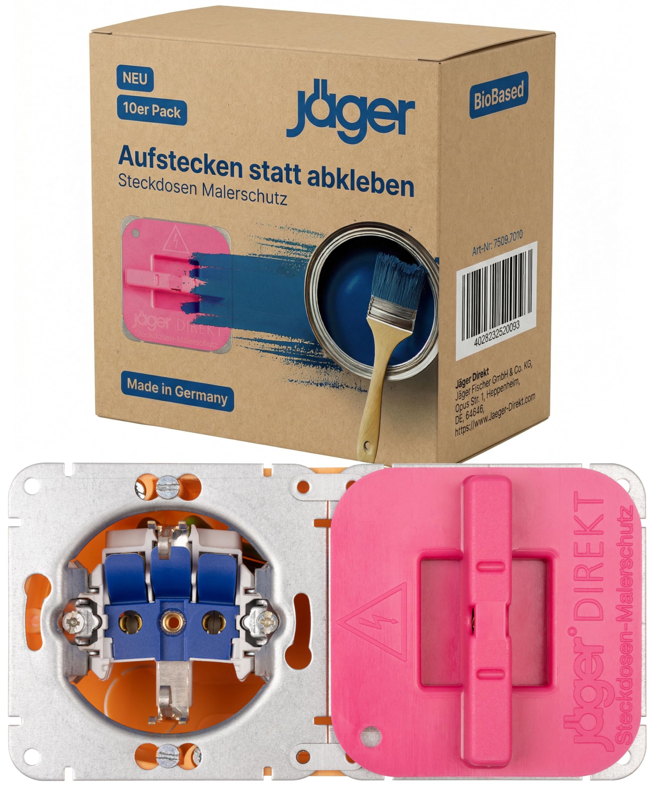 JÄGER 10x Steckdosen Malerschutz Wiederverwendbar, Steckdosenabdeckung zum Aufstecken statt Abkleben, Steckdosen Abdeckung Baustelle, Malerbedarf für Tapezieren & Renovierung, Made in Germany