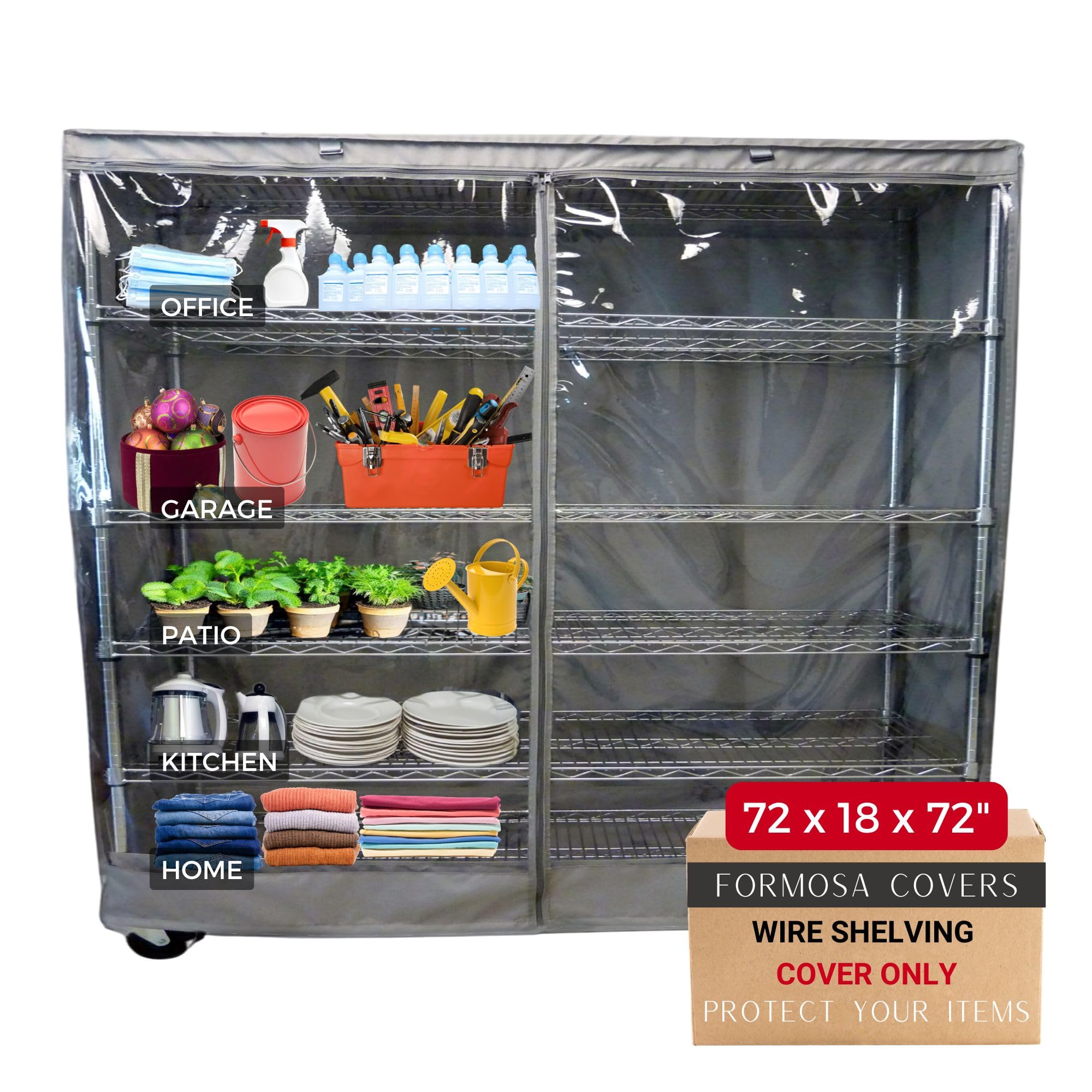 Formosa Covers Clear Front Wire Shelf Cover 72x18x72" Grey No Shelf