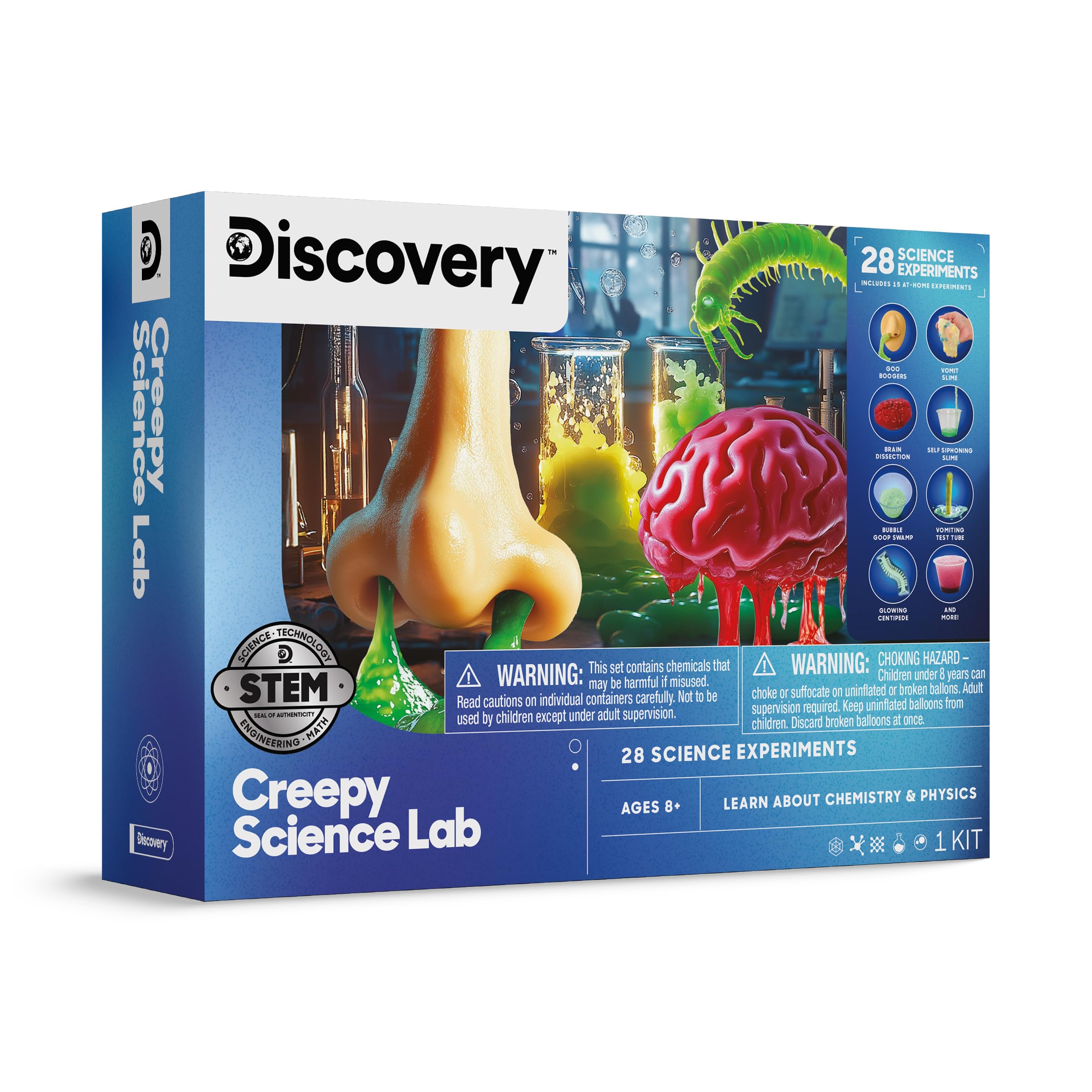Creepy Science Lab - 28 Experiments Science Kit| Slime, Boogers, Brain Dissection| STEM Learning Toy| Glow in the Dark Chemistry Set| Kids Educational Activity| Gift for Boys Girls| Ages 8+