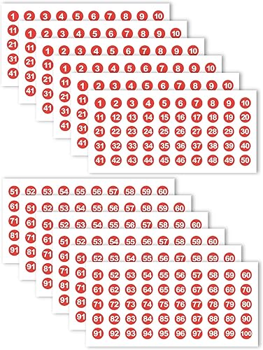 1200 calcomanías de números del 1 al 100, 24 hojas de calcomanías de vinilo para números, etiquetas impermeables, calcomanías numeradas