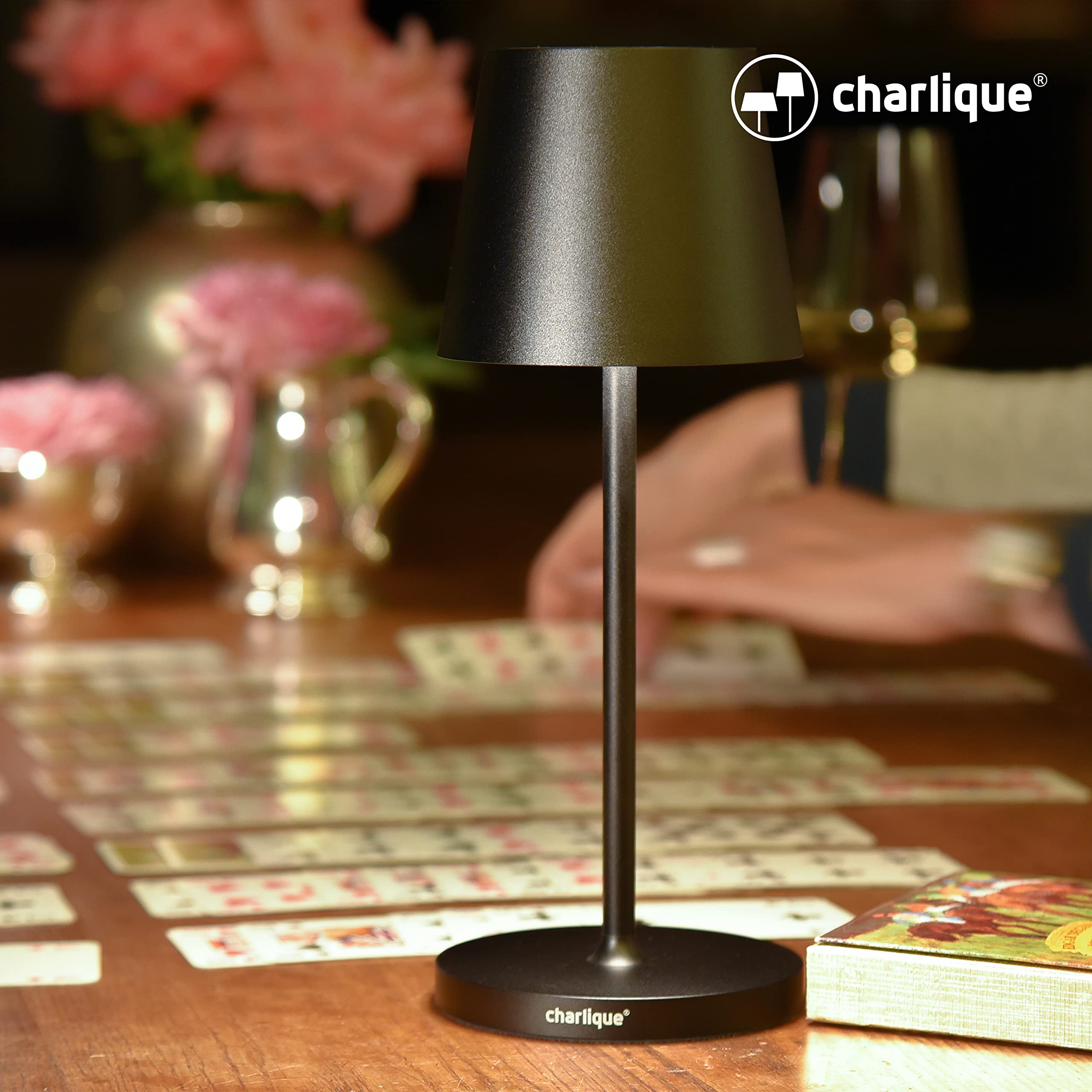 Dinner Light mini (2 piezas) pequeña Lámpara mesa LED recargable en color negro, regulable sin niveles, con batería extrafuerte, carga por USB, efecto de luz blanca cálida