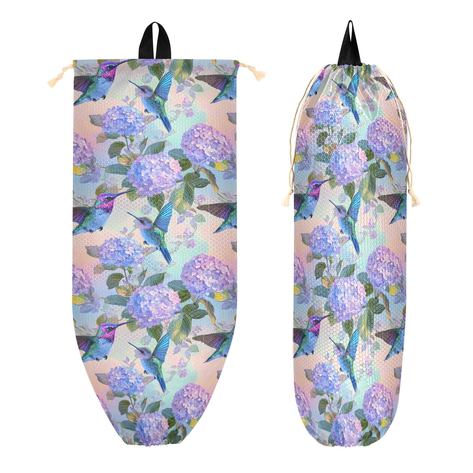 Plastic Bag Holder Grocery Bags Organizer Dispenser Storage Hummingbird Hydrangea for Kitchen Wall Mount