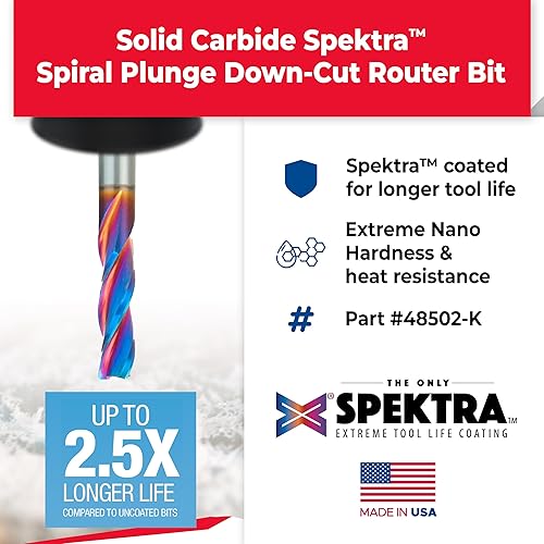 Miniatura 13 de Amana Tool 46051-K SC Spektra Extreme Tool Life Coated Spiral Plunge 1/8 de diámetro x 1/2 CH x 1/4 SHK 2 pulgadas de largo