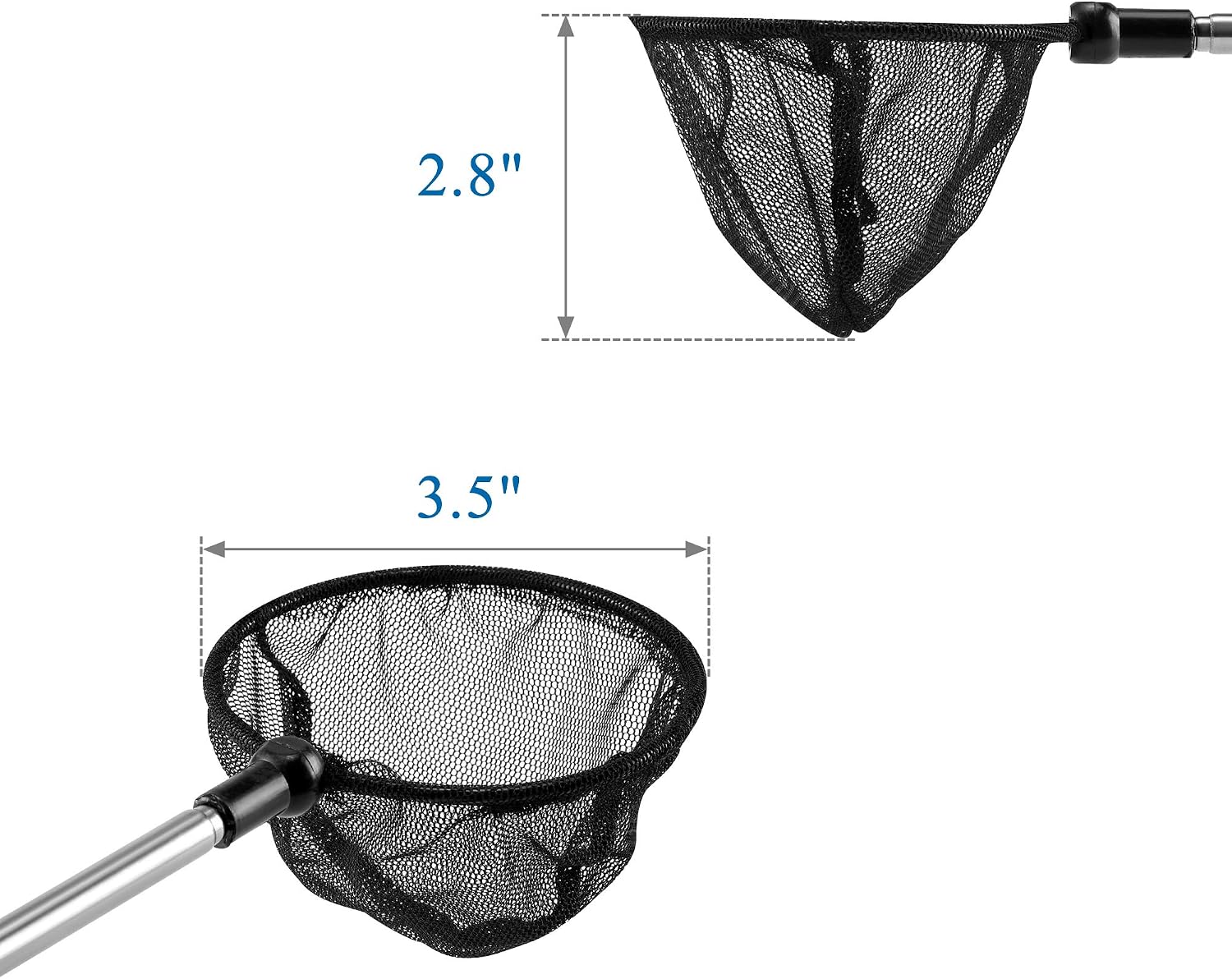Lpraer Aquarium Fish Net 3.5" Round Fish Net with Extendable 9.8"-24.4" Telescopic Stainless Steel Long Handle Fine Mesh Fish Net for Fish Tank