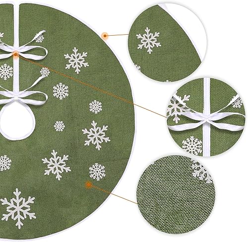 Miniatura 53 de MACTING Falda de árbol pequeño de Navidad, falda de árbol de arpillera roja de 23 pulgadas con copo de nieve blanco impreso para vacaciones, hogar