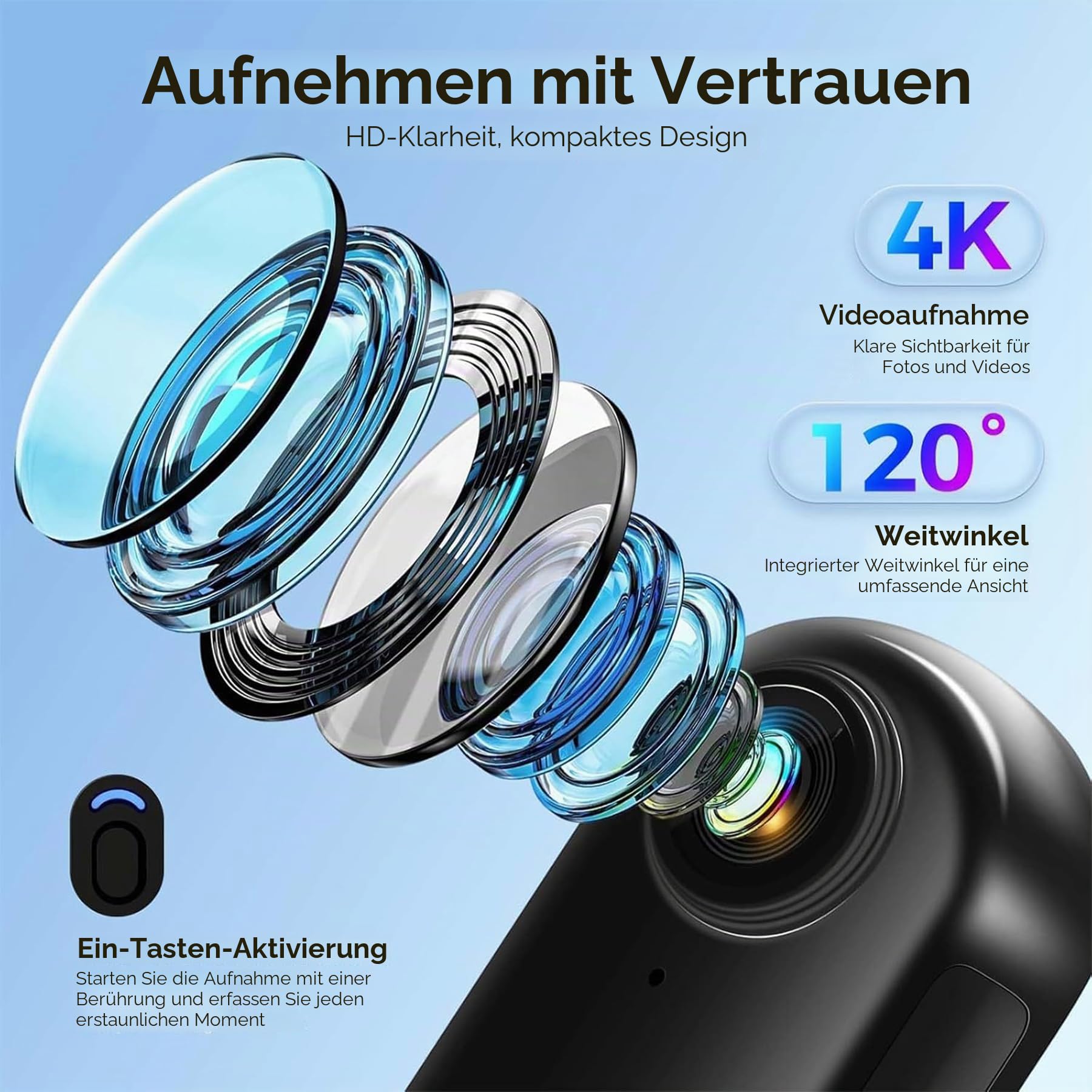 Mini Action Cam 4K,Tragbare Kamera mit 360° Drehbarem Clip und Magnetclip,Wasserdichter 4K-Körperkamera,Motorrad Kamera,Immersive Aufnahmen fürs Radfahren, Spazierengehen mit Tieren (B-schwarz)