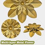 Golden Décor de mur d'art de fleur de métal, 9.5“ Rustique Moderne Floral Sculpture, Mur en Fer Détresse Suspension Maison Décoration Oeuvres Accent pour Cuisine Intérieure Chambre Salon Bureau Jardin Extérieur Patio