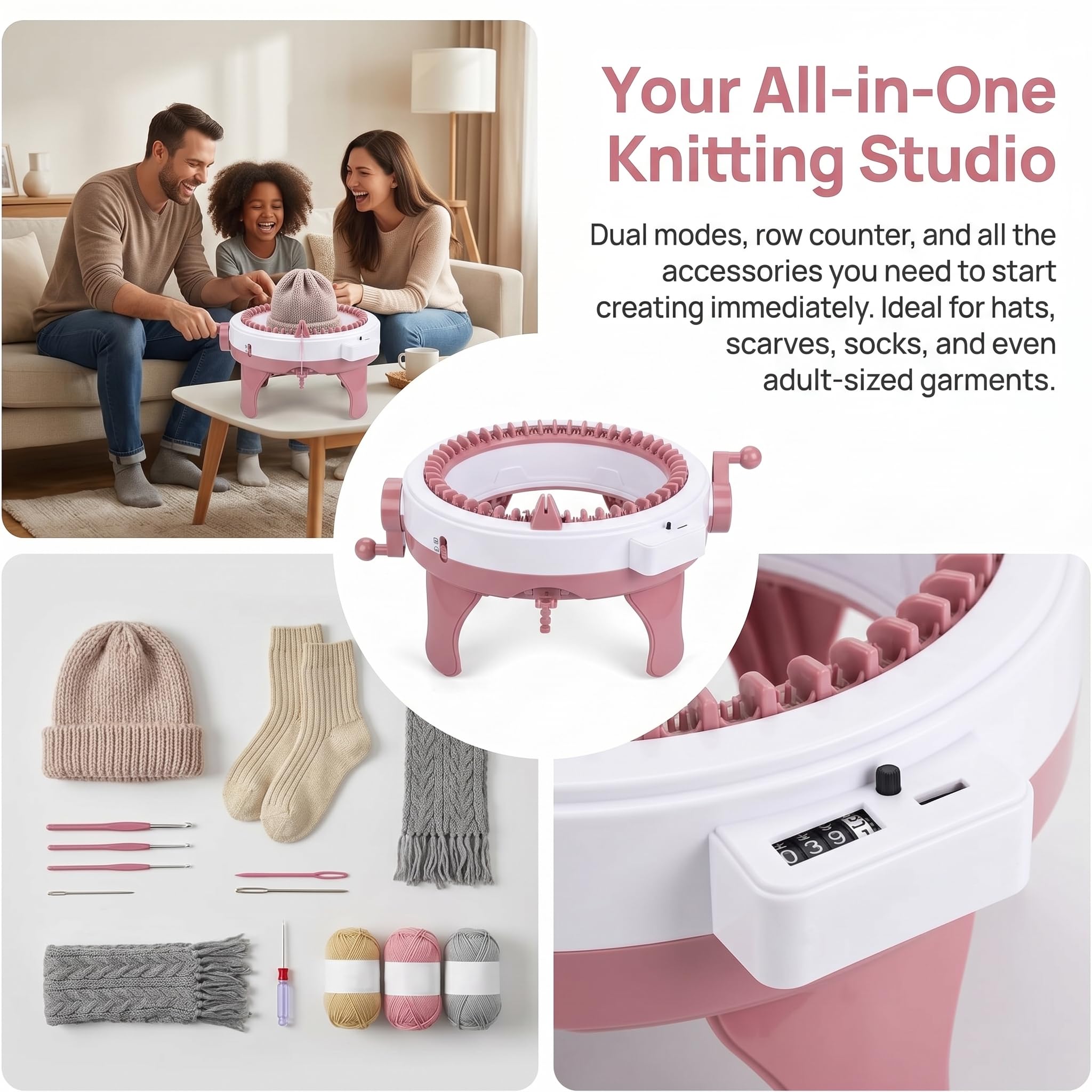 Buithafu Strickmaschine,48-Nadel-Strickmaschine mit Zählwerk, Strickmaschinen Knitting Board Rotating Double Knit Loom Machine Kit für Erwachsene DIY stricken Schal Hut Socke Taschen Puppen