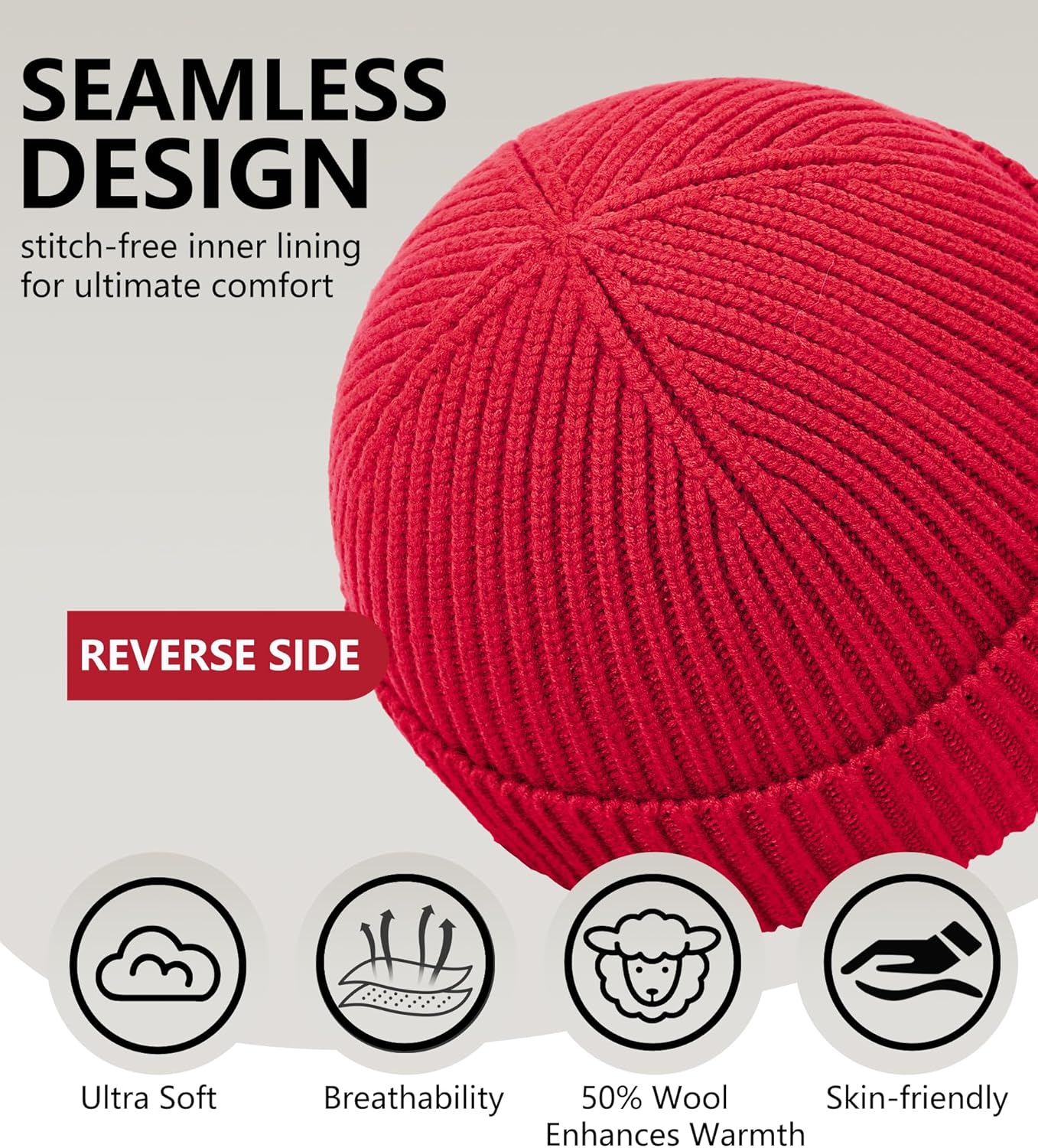 Seamless Beanie Hat for Men Women, Wool Fisherman Beanies, Unisex Cuffed Knit Warm Winter Hats Skull Cap Ski Caps - Image 2