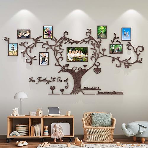 Miniatura 4 de Marco de fotos de árbol familiar de amor, collage extraíble 3D de madera para decoración de pared, calcomanías con cita inspiradora para sala de