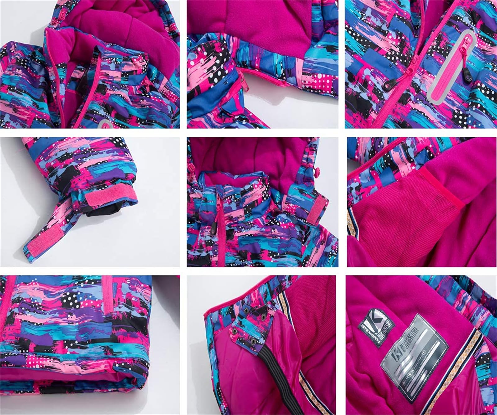 WOWULOVELY Girls Thicken Warm Snowsuit Hooded Skiing Jacket Pants 2 pcs Set Skiing Jacket with Pants