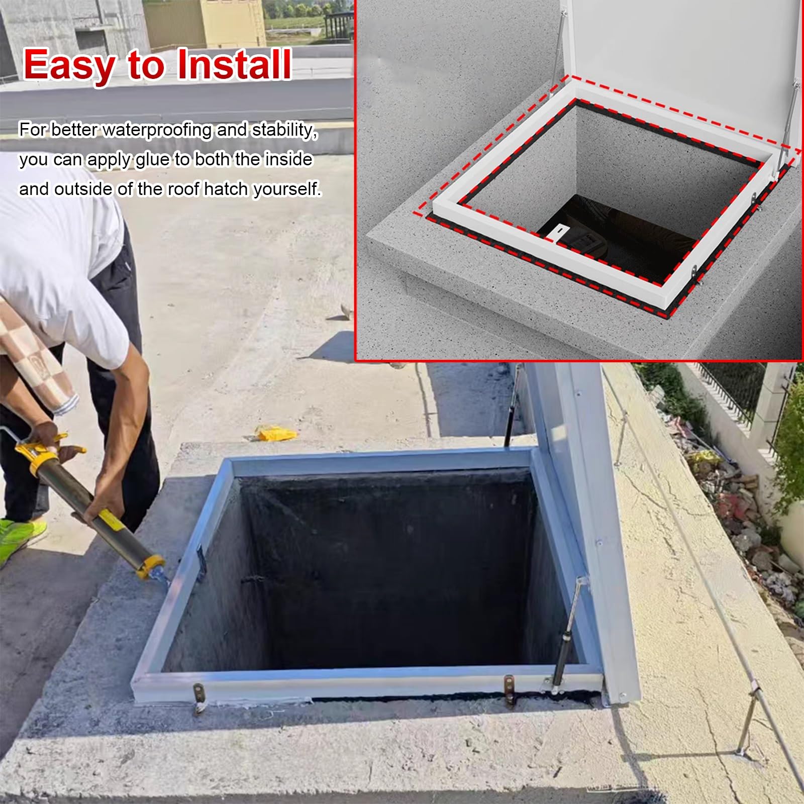 Portello di accesso al tetto, chiusura a gancio e maniglia, porta di accesso di sicurezza di emergenza per manutenzione e riparazioni, dimensioni interne 85,1 x 85,1 cm
