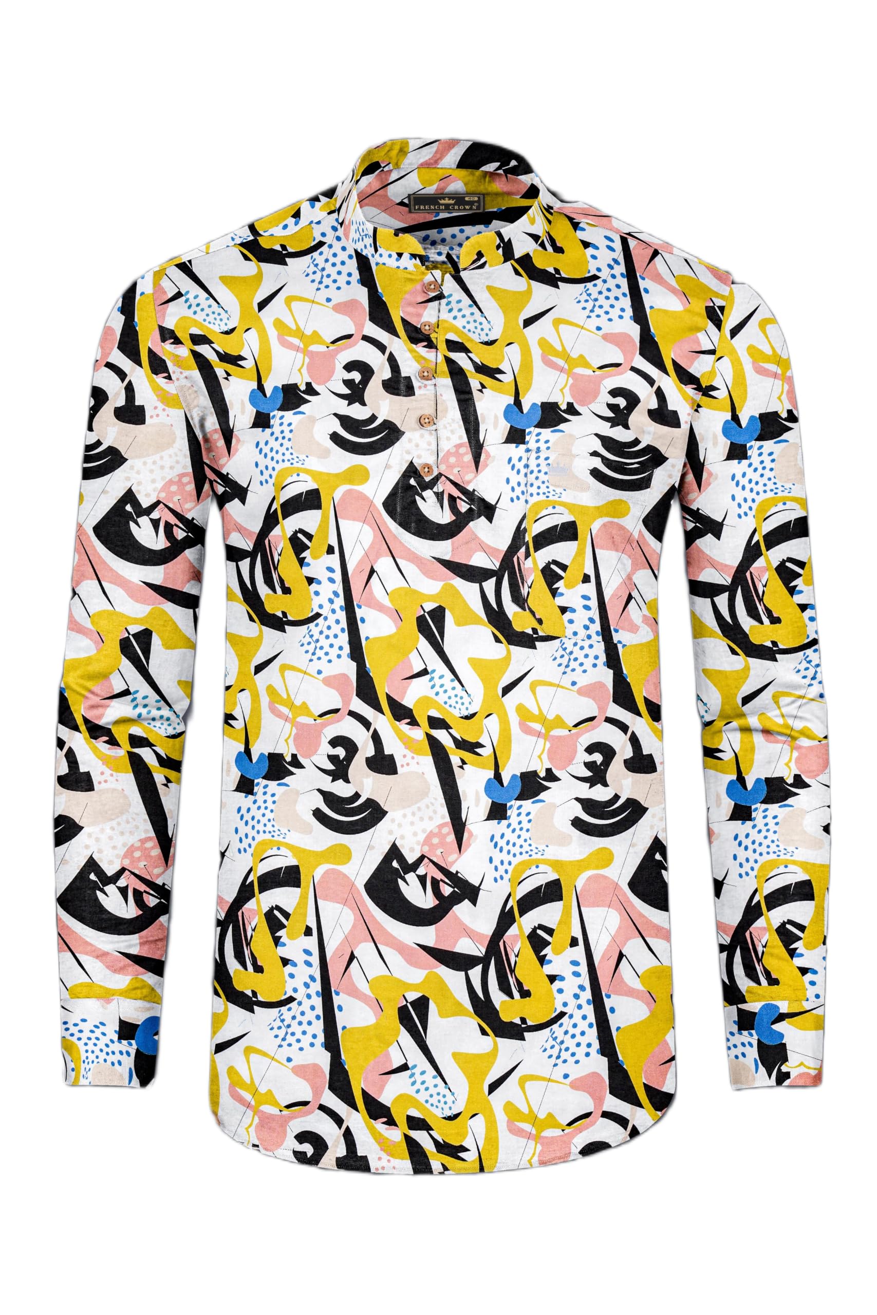 White Multicolour Quirky Printed Premium Cotton Kurta Shirt-image-21