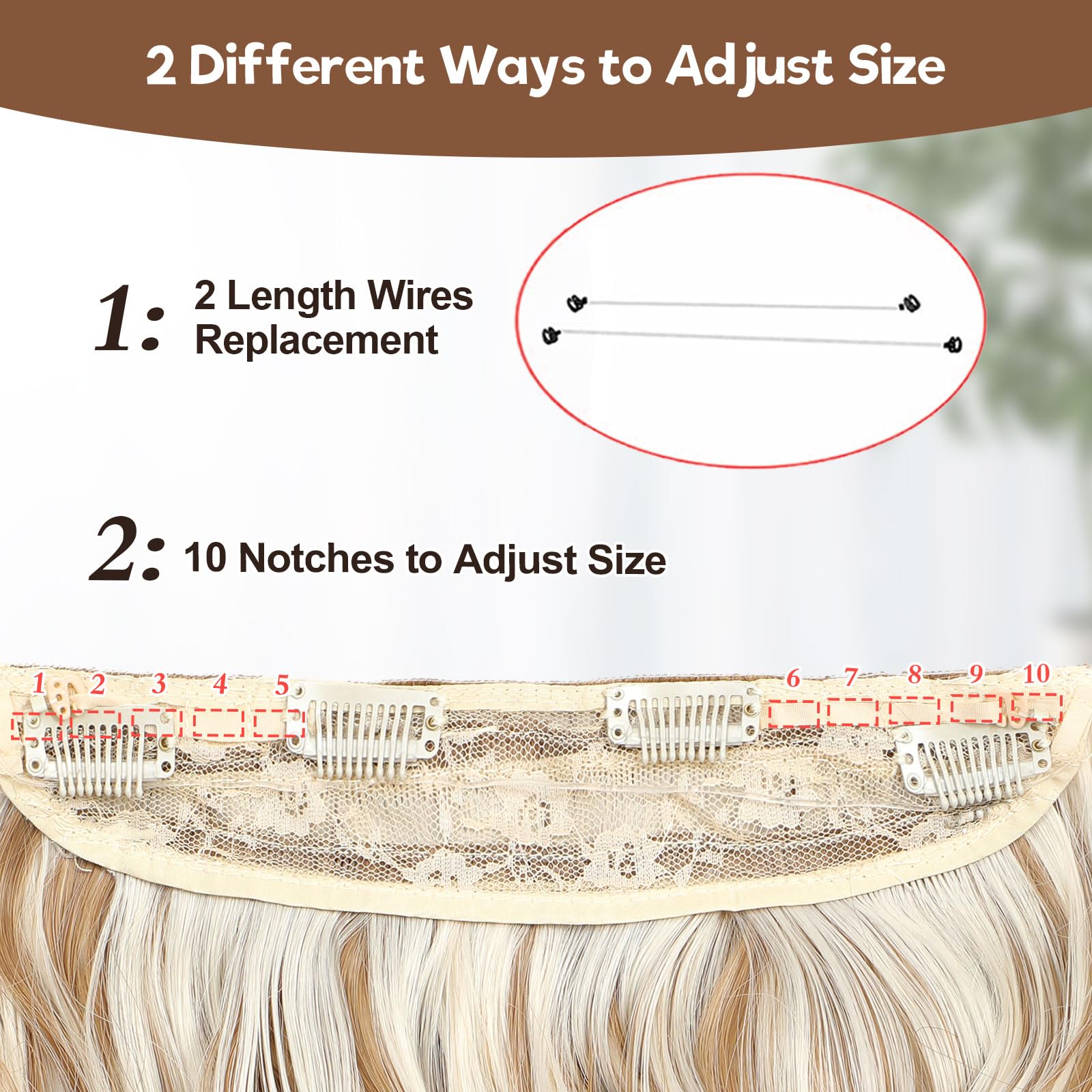 BUPPLER Halo Hair Extensions 12 Inch Invisible Wire Hair Extensions Adjustable Long Wavy Hairpiece Synthetic Upgrade 4 Secure Clips in Hairpieces 12 Inch,Golden Brown Mix Blonde - Image 3