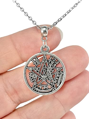 Miniatura 2 de Tetragrammaton Pentacle Charm, Silver Yahweh Pendant Necklace with Stainless Steel Chain