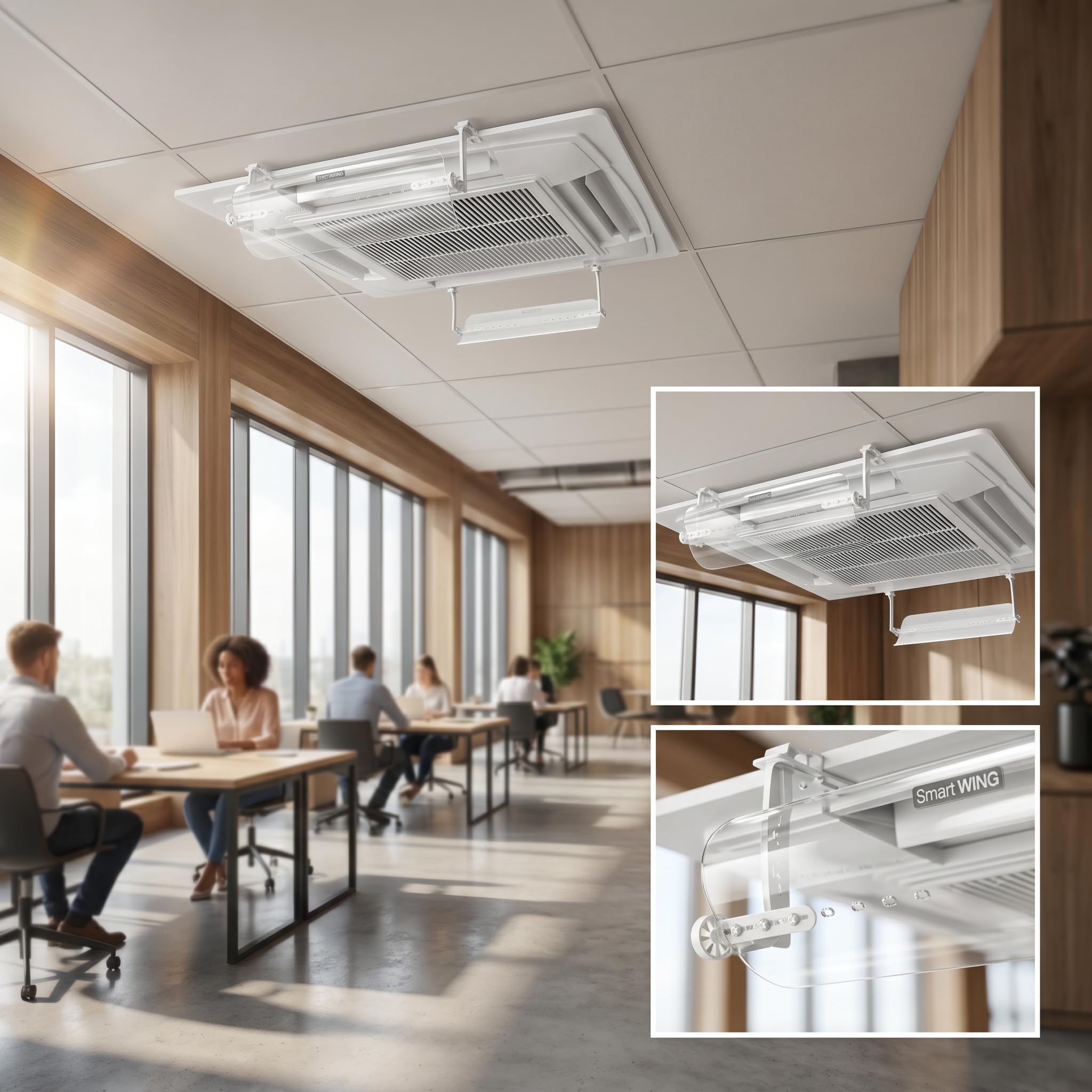 Deflettore di ventilazione per condizionatore d'aria a soffitto | confezione da 2 alette trasparenti fino a 60 cm (unità non inclusa)