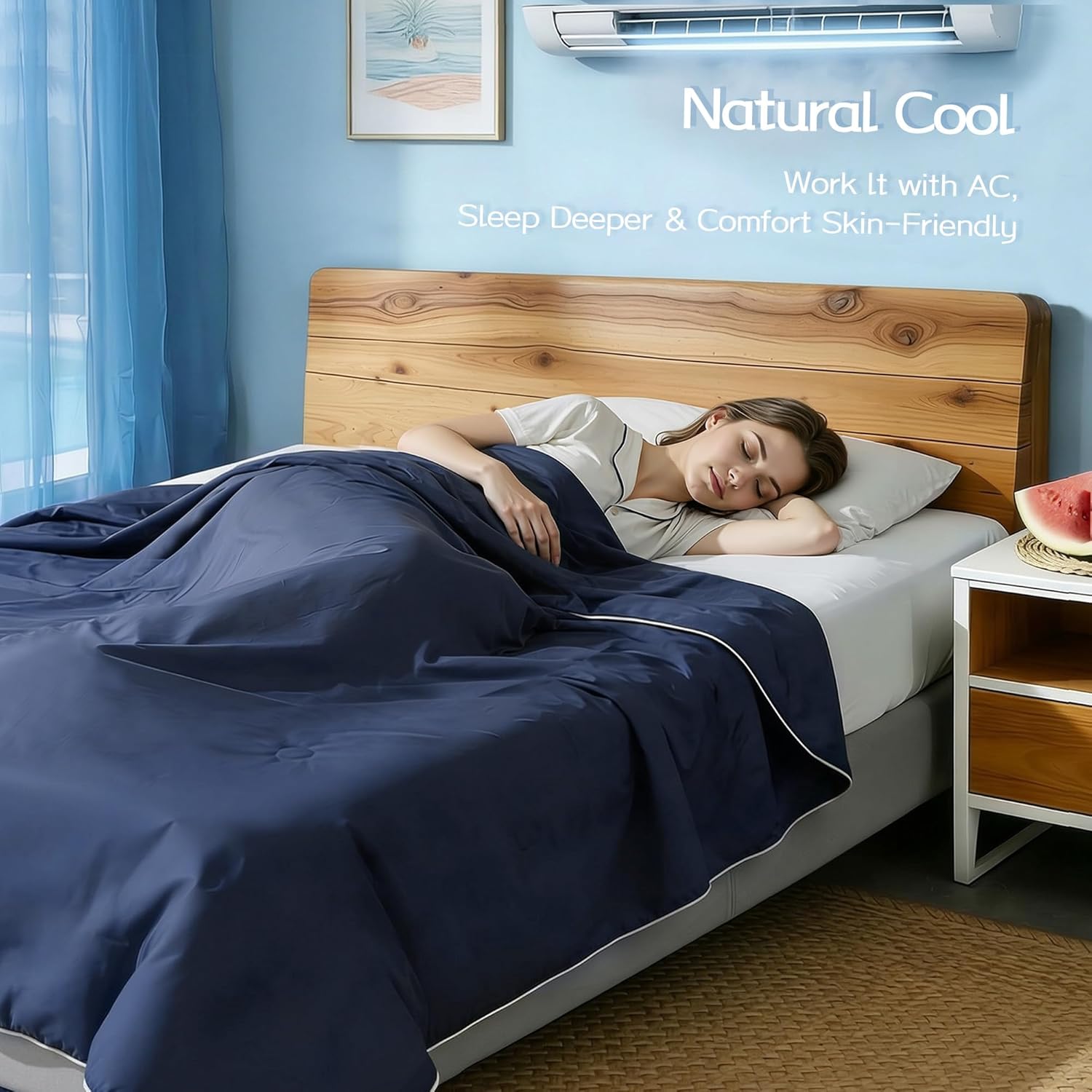 King Cooling Comforter with Tencel™ Fill for Hot Sleepers & Night Sweats - Lightweight, Breahtable,Double-Sided Cold Blanket All Season Thin Bedding (Blue, Cali King 106"x 90")
