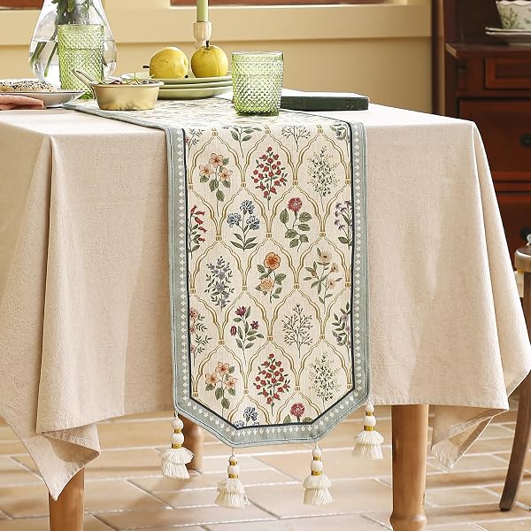 Vintage Wildflower Linen Table Runner