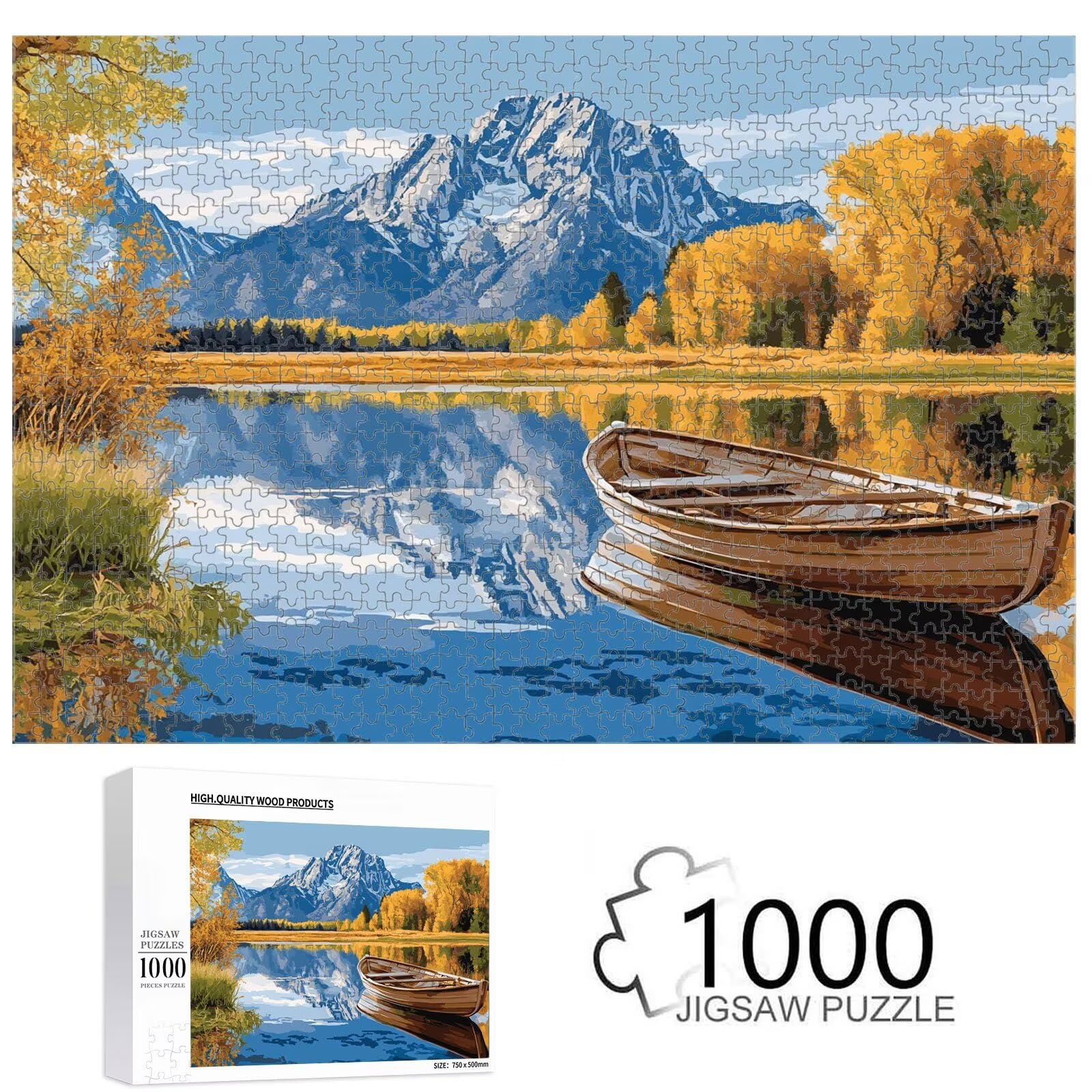 1000 elementów, puzzle dla dorosłych, góry i jezioro, wytrzymałe drewniane puzzle 1T#640