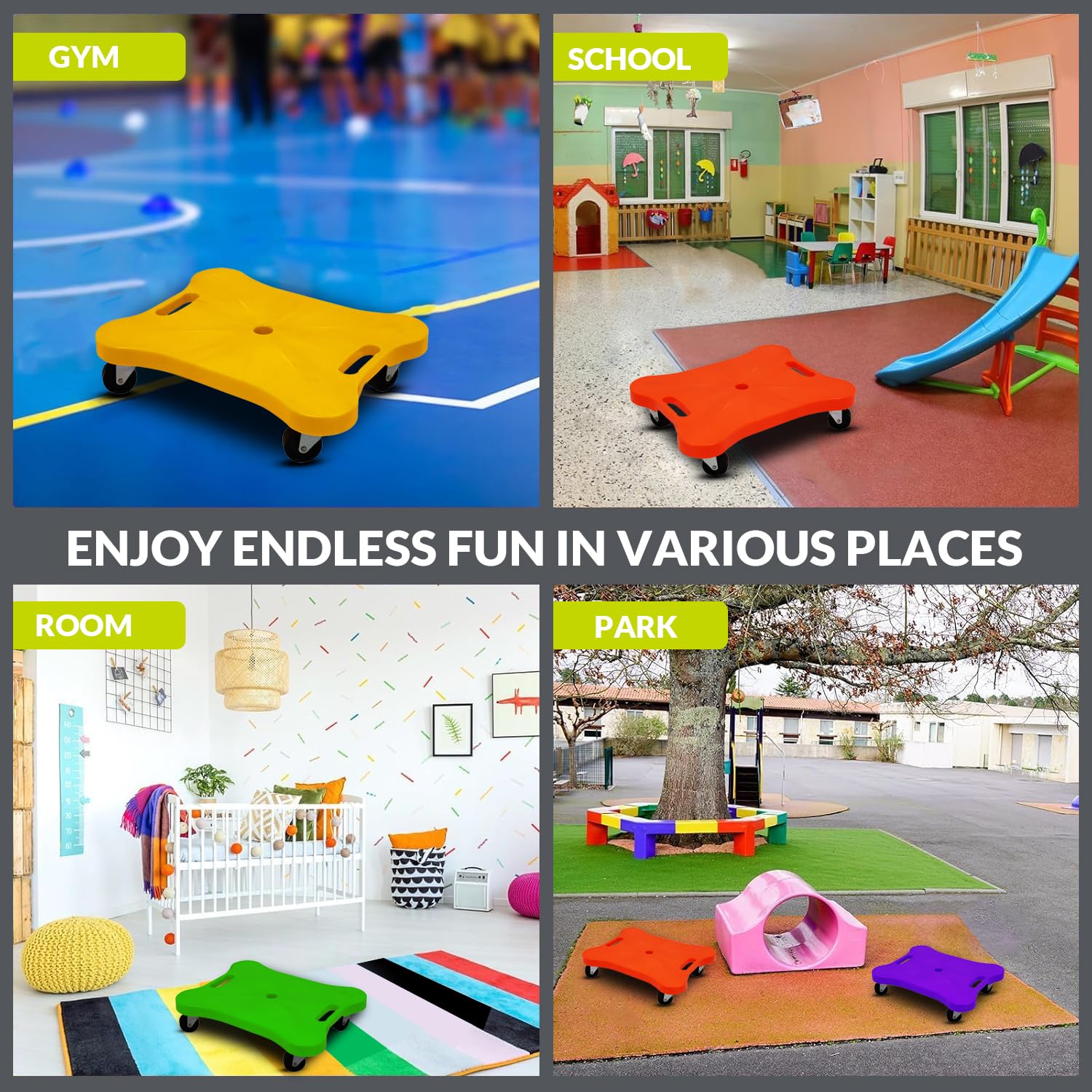 GISCO Sports Sitting Scooter Board with Handles for Kids & Children (Blue) | Plastic | Flat Sitting Scooter with Casters for Kids | Gym Activities Equipment Elementary School 2