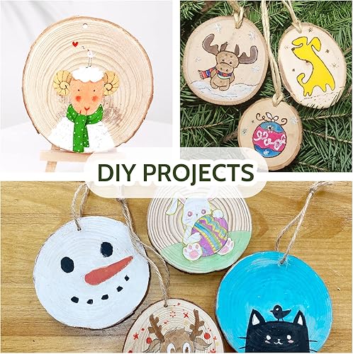 Miniatura 7 de Falling in Art Juego de rebanadas de madera natural de 3.1 a 4 pulgadas para manualidades, 25 discos redondos de madera con agujero preperforado