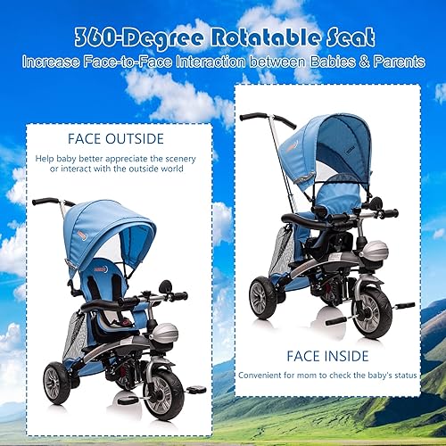 Miniatura 3 de POSTACK Triciclo de bebé 6 en 1 con asiento reversible, triciclo para niños con mango de empuje extraíble, toldo, almacenamiento trasero, ruedas de