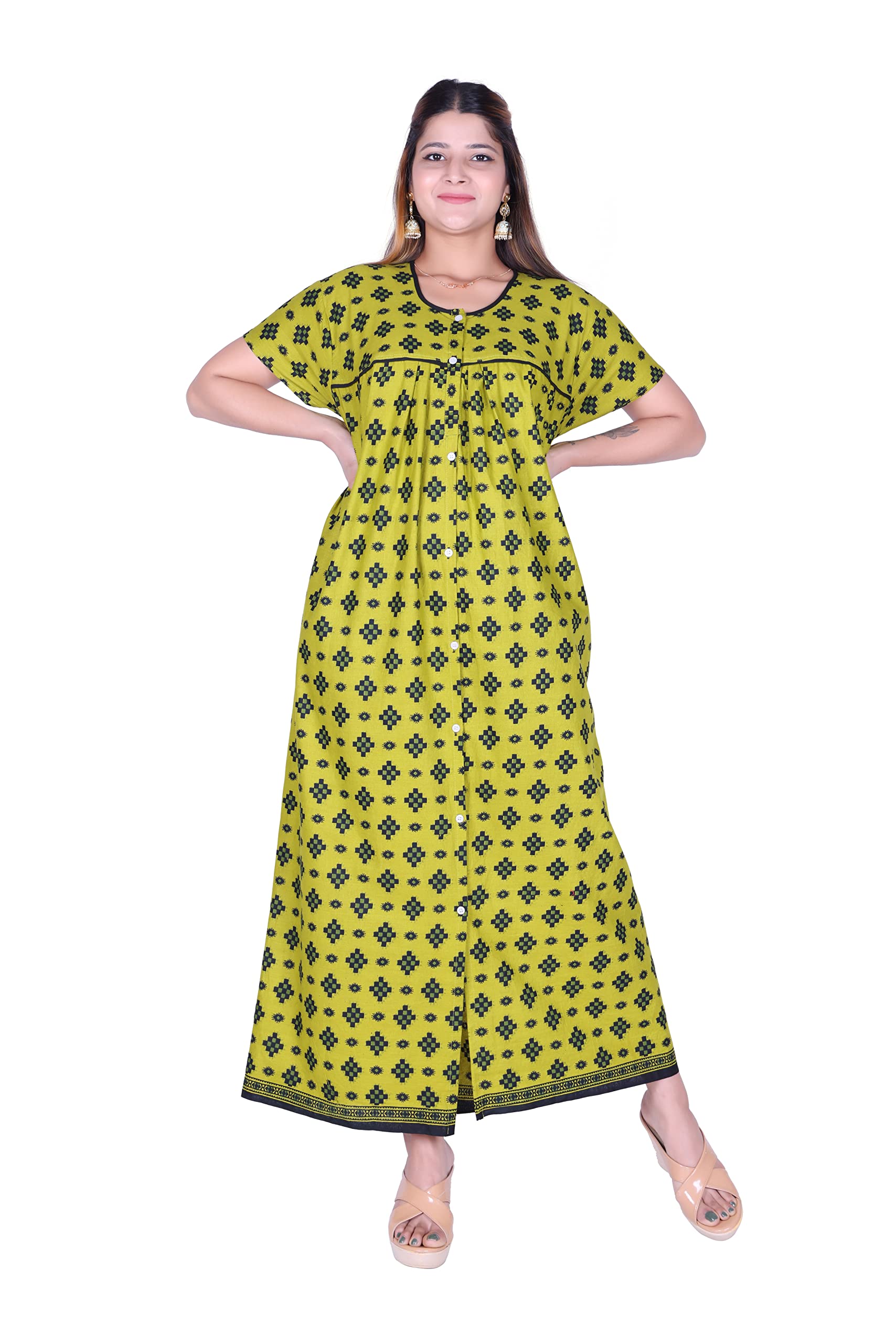 Women's Cotton Front Open Nighty - Full Button & Maternity Nighty