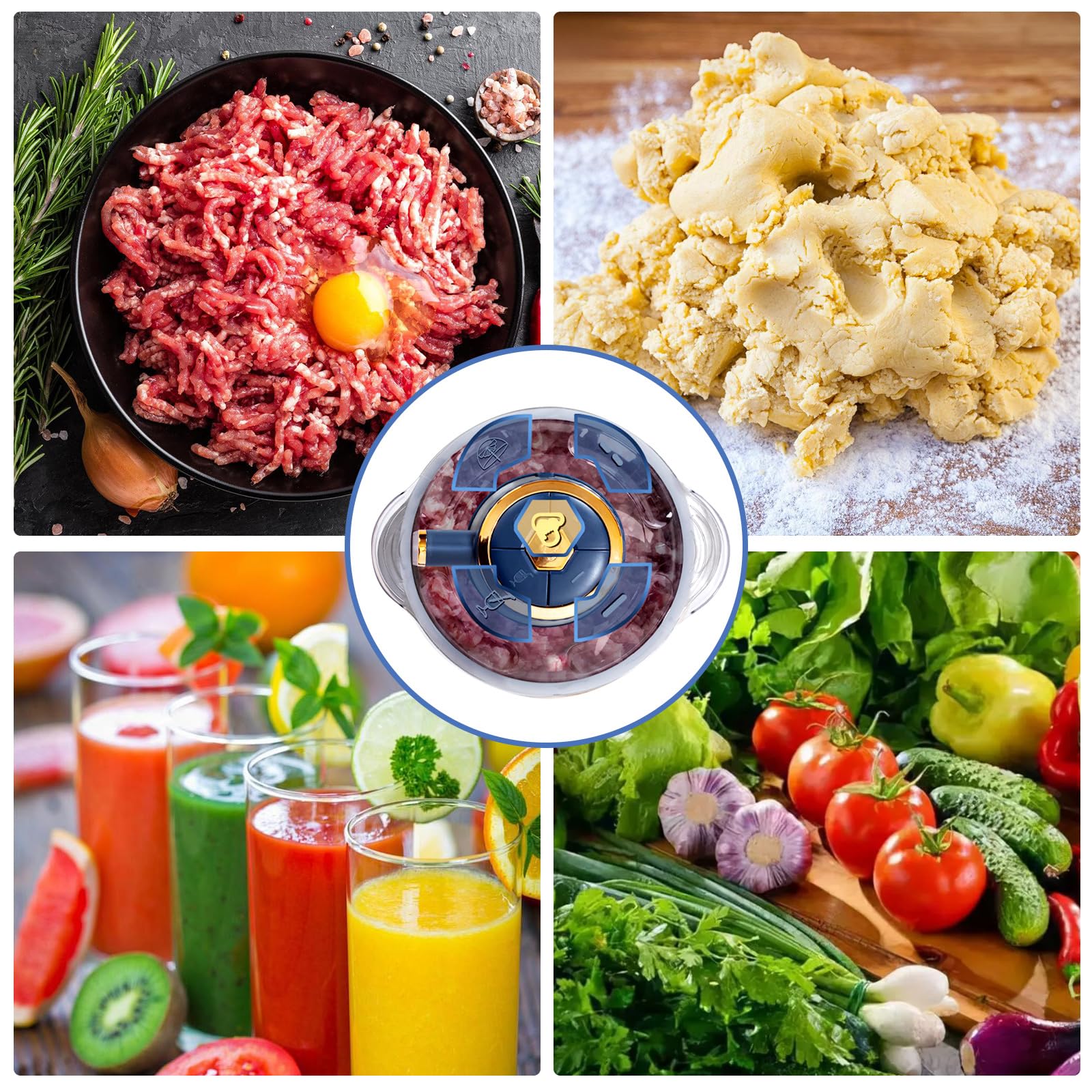 Tritatutto Elettrico 5L - Frullatore Tritacarne Elettrico con Ciotola in Acciaio Inossidabile, 5 Velocità e 6 Lame in Acciaio con 5 Set di Lame per Carne, Verdure e Frutta