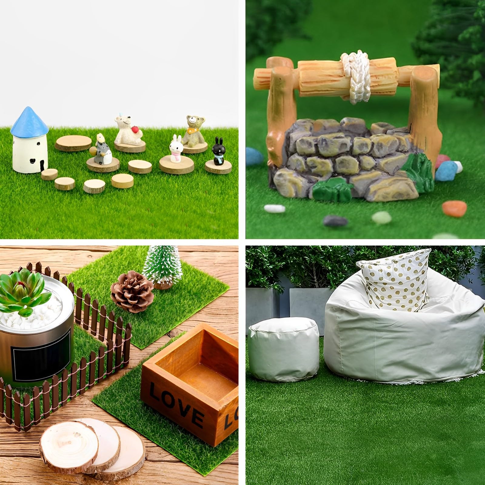 Rakiuty Kunstrasen Miniaturgarten - 4 Stück 15x15cm Künstliches Moos