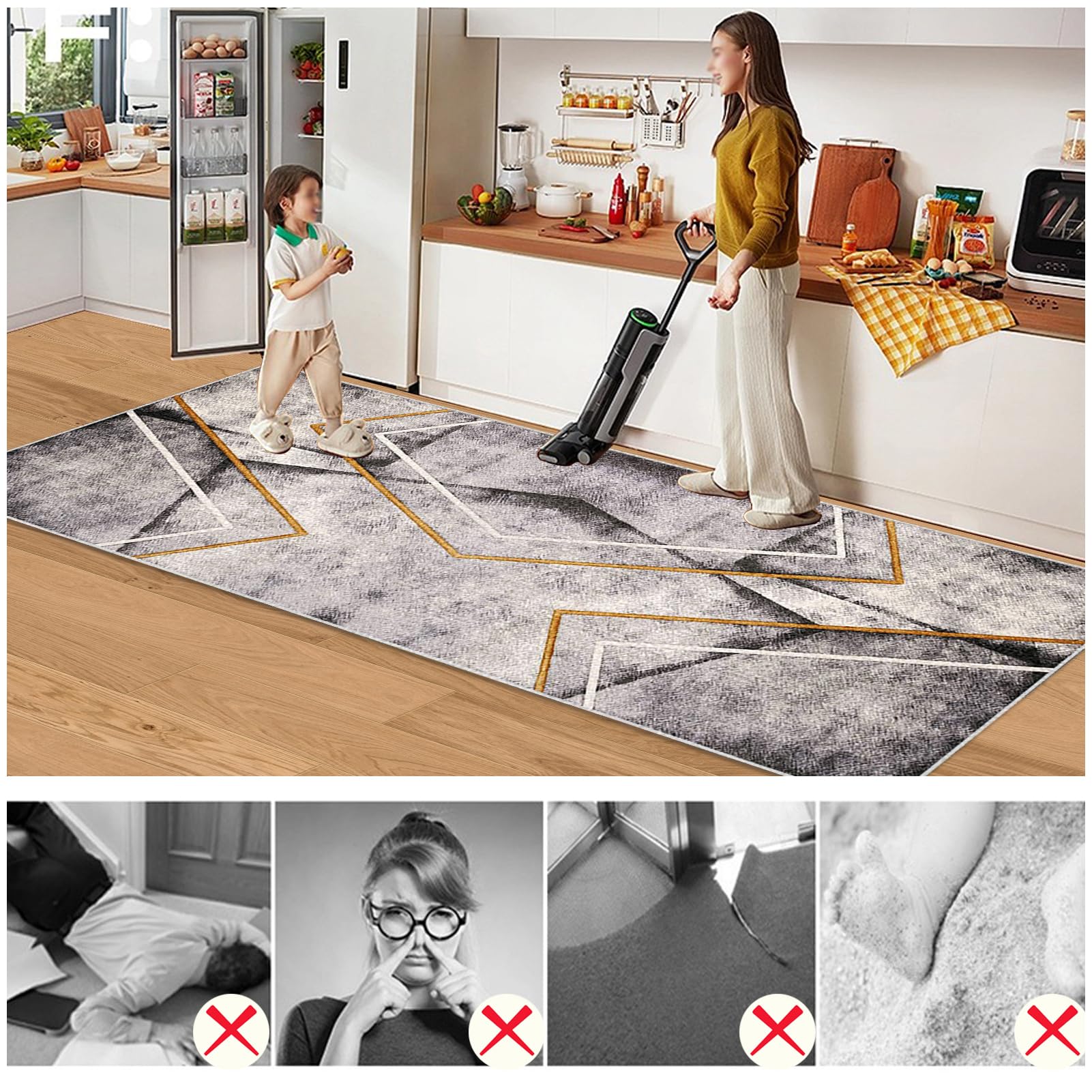 Dywan do długiego korytarza 60 x 200 cm antypoślizgowy chodnik kuchenny Chłonny chodnik wejściowy dywan do przedpokoju, dywanik kuchenny, dywanik do przedpokoju, kuchni, salonu, sypialni