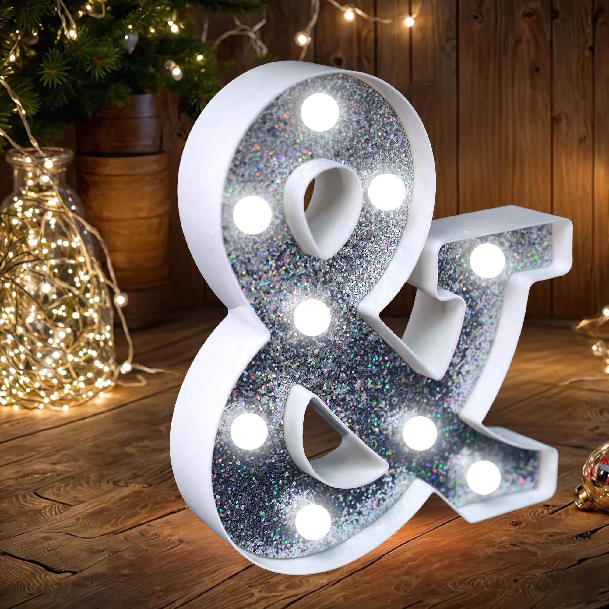 LED Marquee Letter Lights, Light Up Silver Glitter Letters Sign Battery Powered Night Light for Birthday Party Wedding Home Decoration Baby Shower-& — image 1