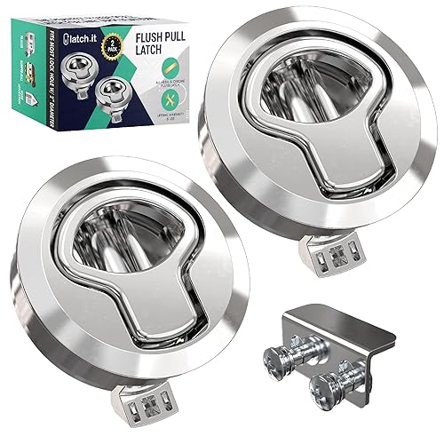 Miniatura 1 de LATCH.IT Cerradura de pestillo empotrado RV  Paquete de 2 pestillos cromados  Pestillo de montaje empotrado  Pestillo de barco 100% metal  Cerradura