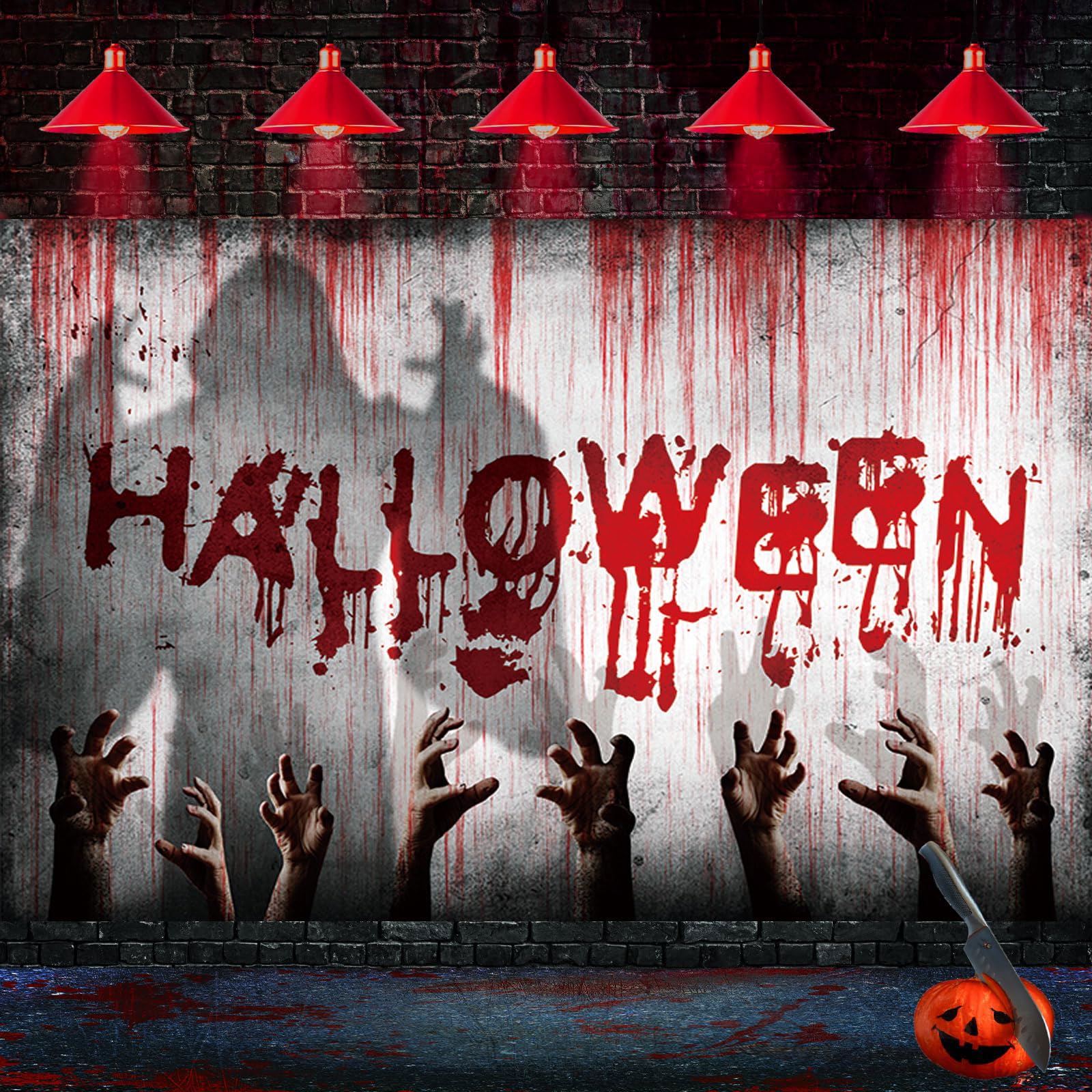 Halloween Day Decoration Backdrop Bloody Scary Theme Poster Banner Decorations for Gathering Photographic Props Background A Spooky Party Decorative Supplies 7x5ft