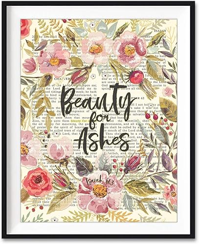 Versículo bíblico vintage de las Escrituras  Belleza para cenizas  Impresión de arte cristiano Isaías 613, sin marco, póster cristiano de duelo para