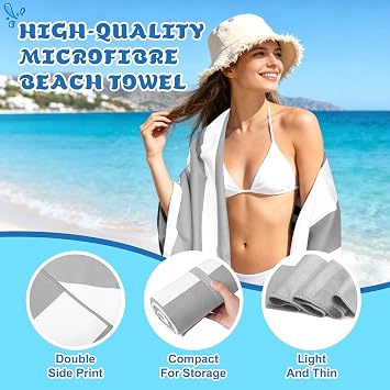 Microfibre Beach Towels for Adults, 2 Pack 180 x 90cm 100% Recycled