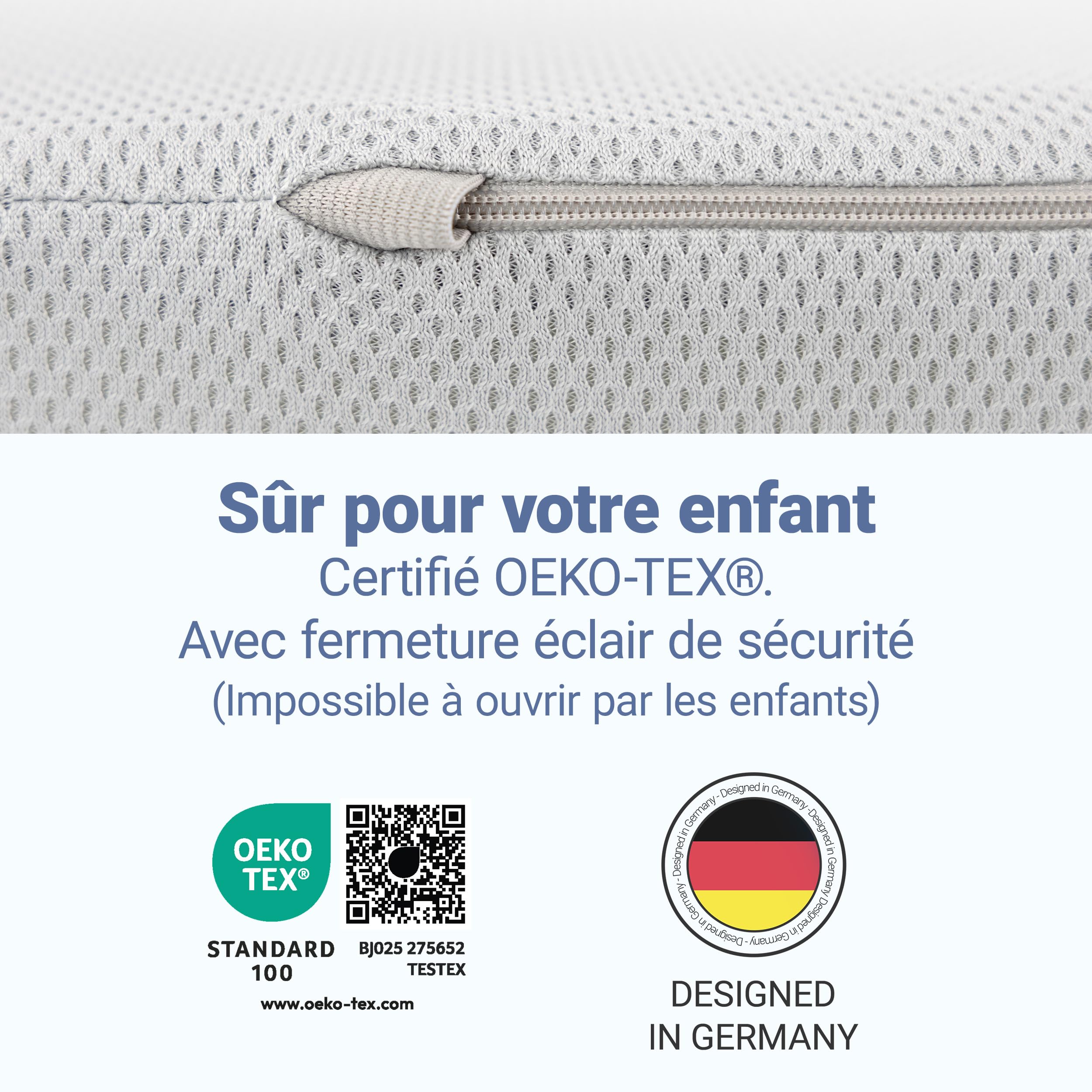 LaLoona Matelas Bebe 60x120 cm pour Lit Parapluie – Matelas Pliable de Voyage, Hauteur 5 cm, Respirant, Housse Lavable, Certifié Oeko-TEX, avec Sac de Transport – Gris