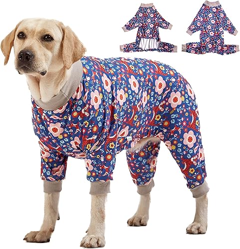 LovinPet Pit Bull Pijama para perros grandes, estampado de tigre azul y rosa, ligero y elástico, tejido para perros grandes, pijama para perros