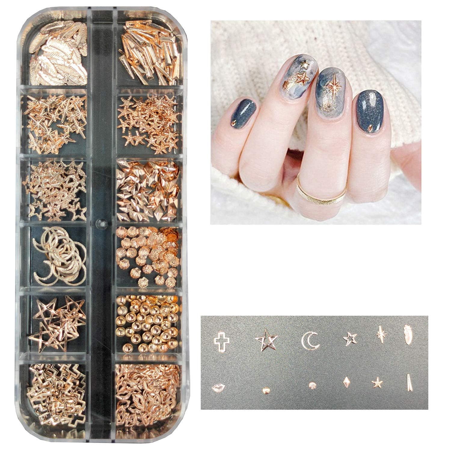 K.Y.L.Plus DIY Nail Art Accessories, 12 Styles, 1PC Alloy Palette, Rose Gold Mixed Shapes, for Manicure