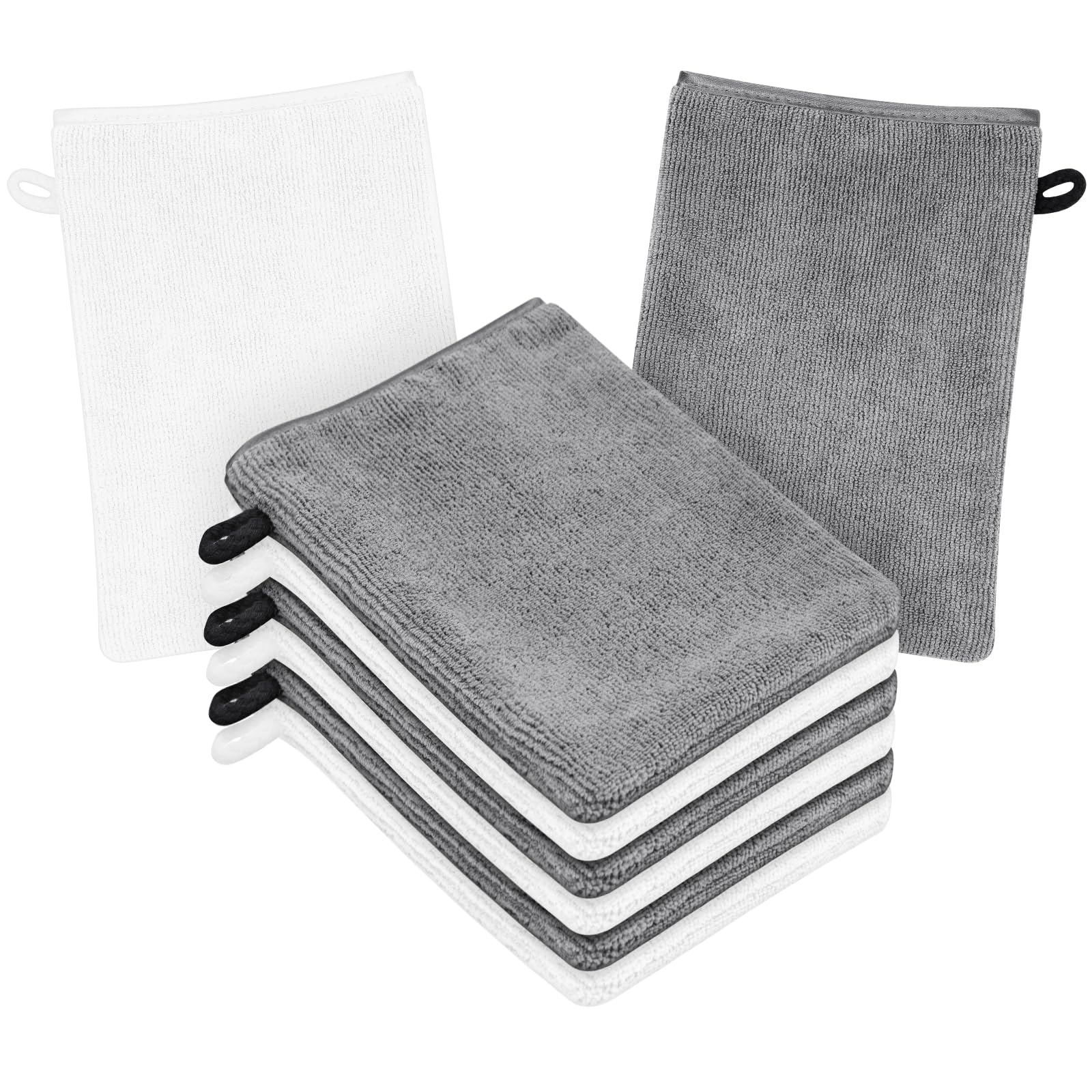 HOTUT Manoplas de Baño Guantes para Lavarse, Juego de 8 Guantes de Baño de 15 x 20 cm, Manoplas de Baño con Cordón, Microfibra Premium, Ternura