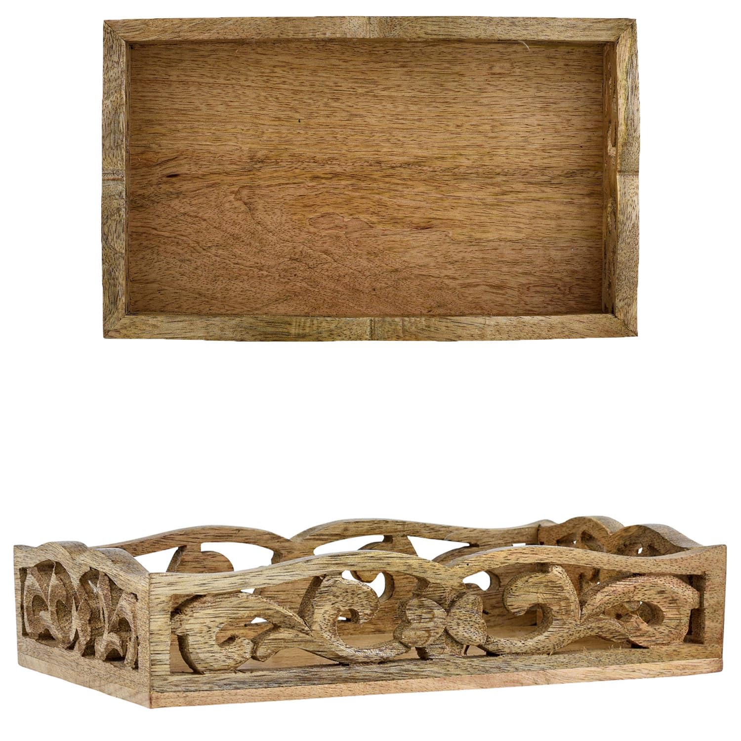 Marrakesch Boho dekoracyjna prostokątna drewniana taca do serwowania, 25 x 15 cm, brązowe drewno, 100% drewno, idealna do kuchni, salonu, dekoracji sypialni i śniadania w łóżku