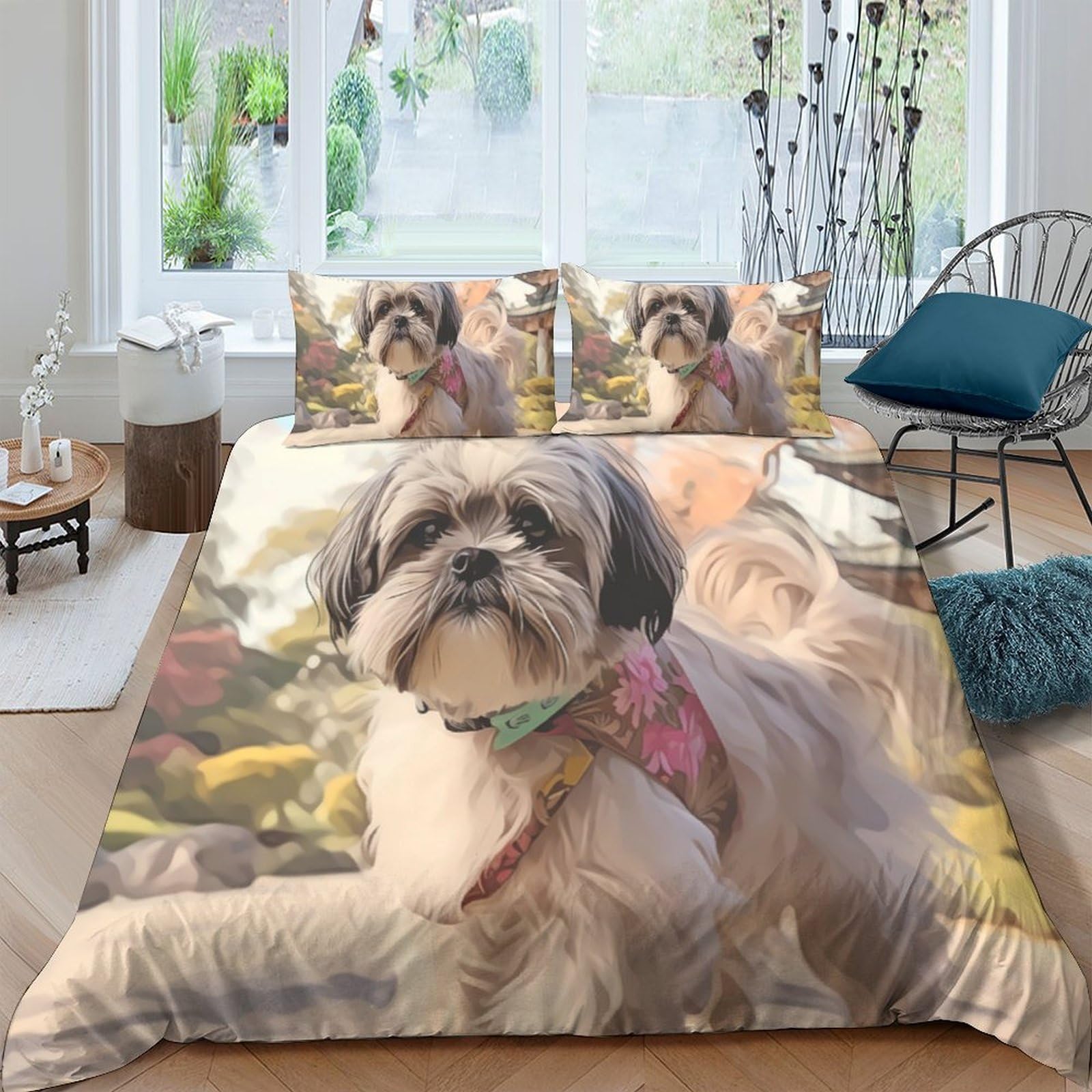 Ctjqhvkz Style-7 3D Printed Dog Portrait Fitted Sheet Microfiber Soft Breathable Puppy Bed Cover For Bedroom Guest Room Decor Single（135X200cm）