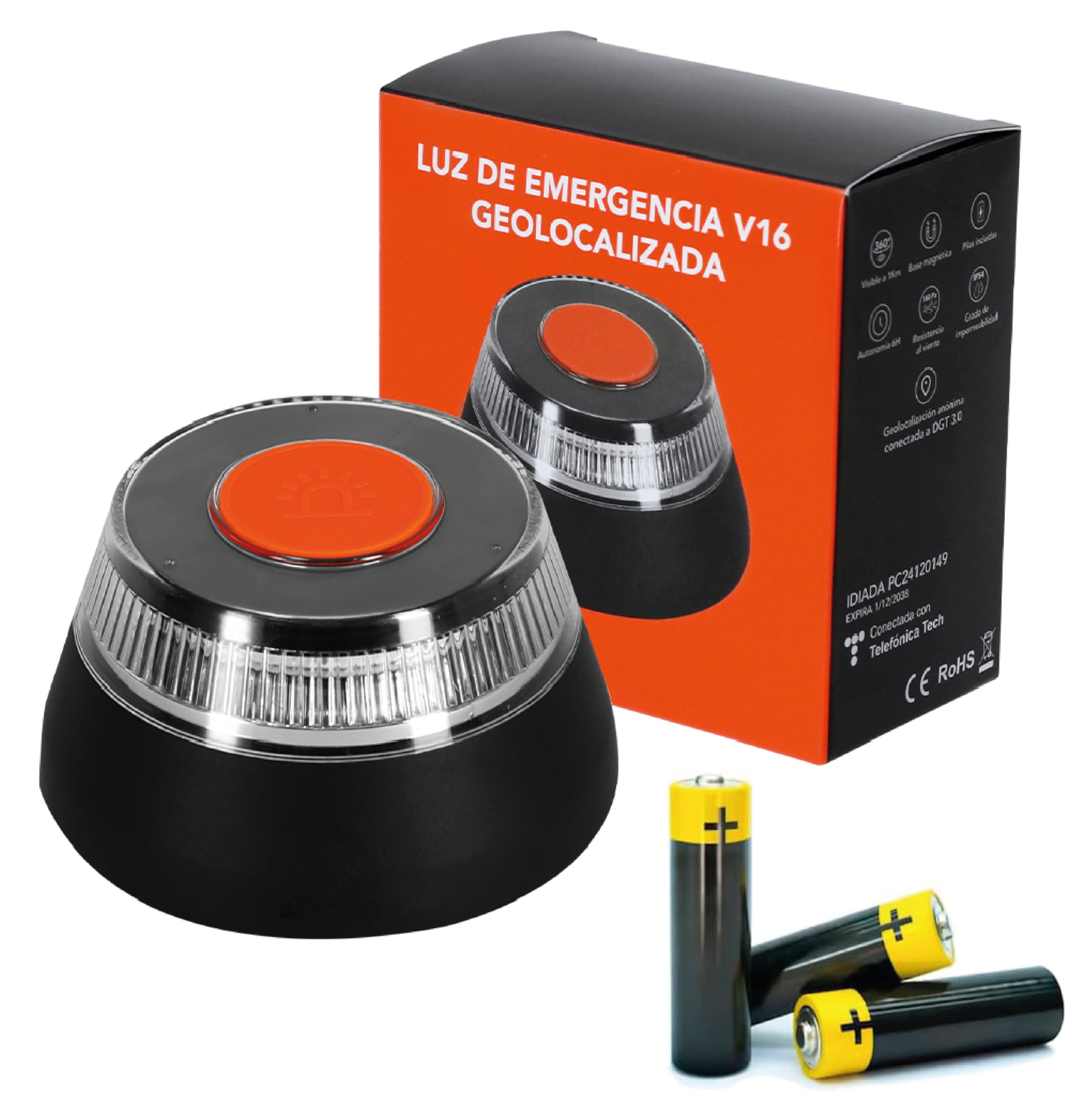 Genérico Luz de Emergencia V16 Geolocalizada, Baliza LED Homologada con SIM Integrada, Señal de Advertencia para Vehículos, Batería Incluida, Obligatoria 2026 (2)