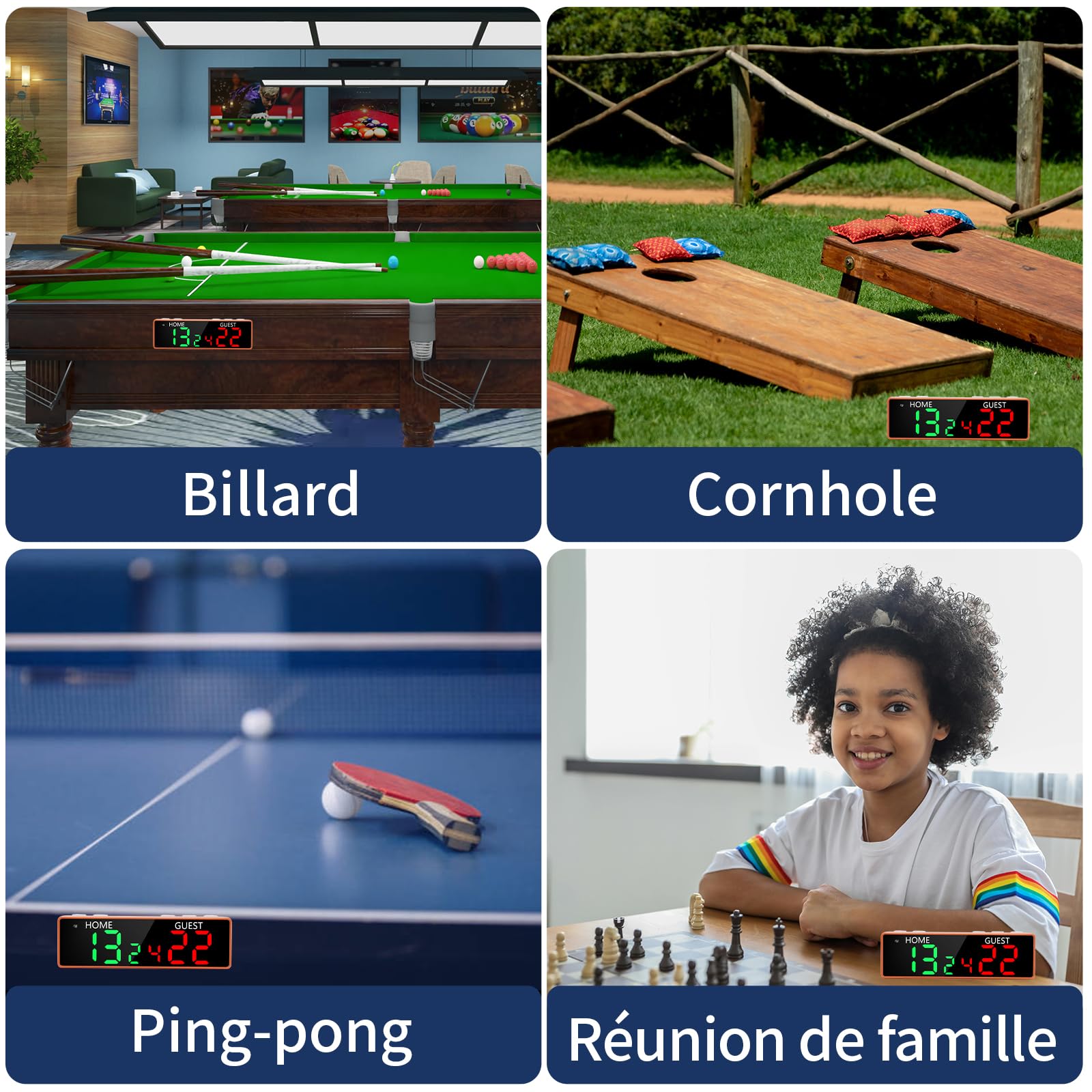 LUCKY TIME Mini tableau de score numérique, portable, avec écran LED et buzzer, batterie USB-C rechargeable pour ping pong, basketball, cornhole, jeux de sport
